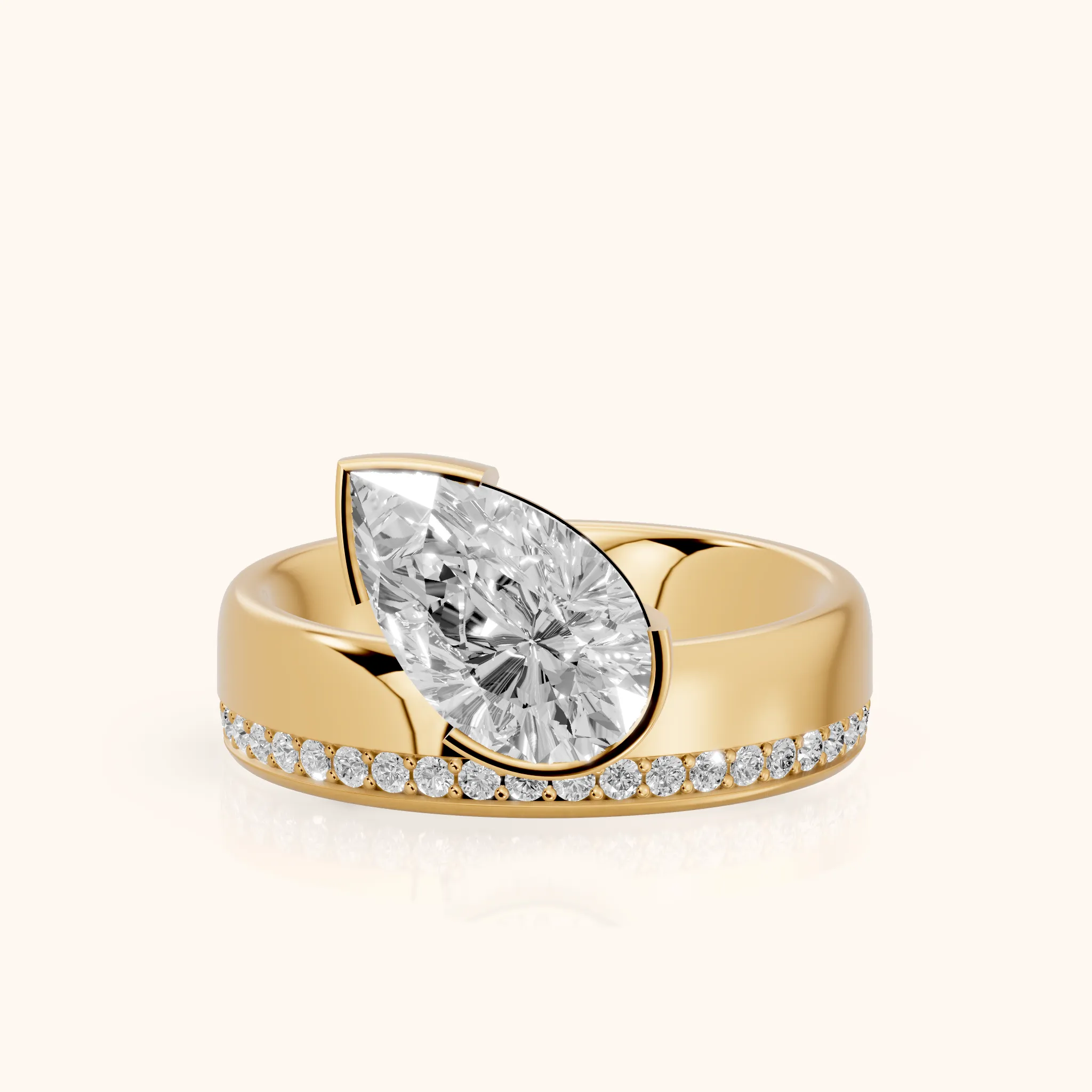 Summer Partial Bezel Pavé Pear Diamond Engagement Ring in Yellow Gold — view 1