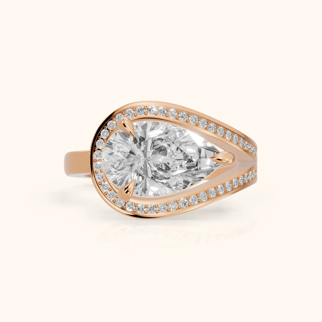 Ellery East-West Split Shank Pear Diamond Engagement Ring in Rose Gold — view 2
