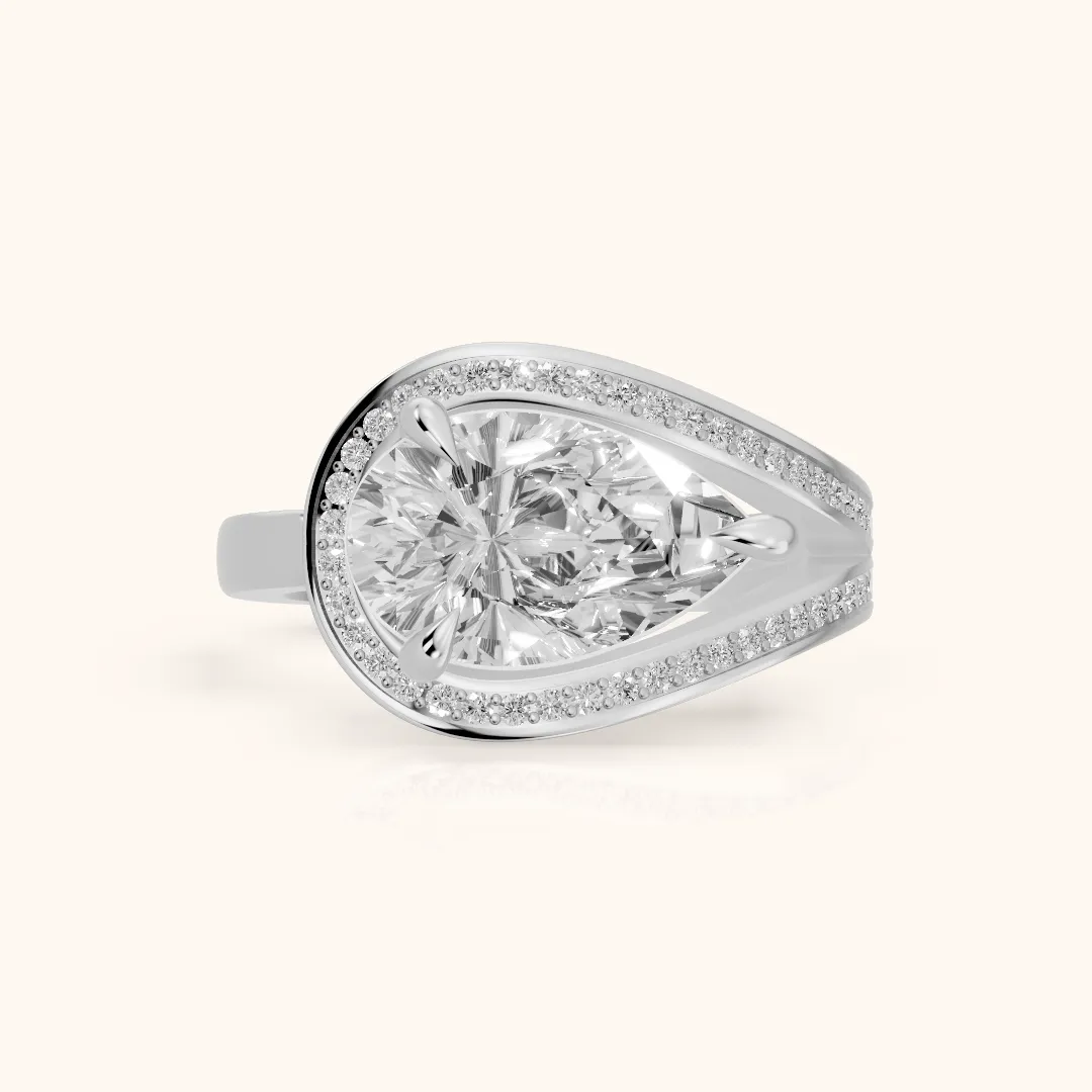 Ellery East-West Split Shank Pear Diamond Engagement Ring in Silver — view 2
