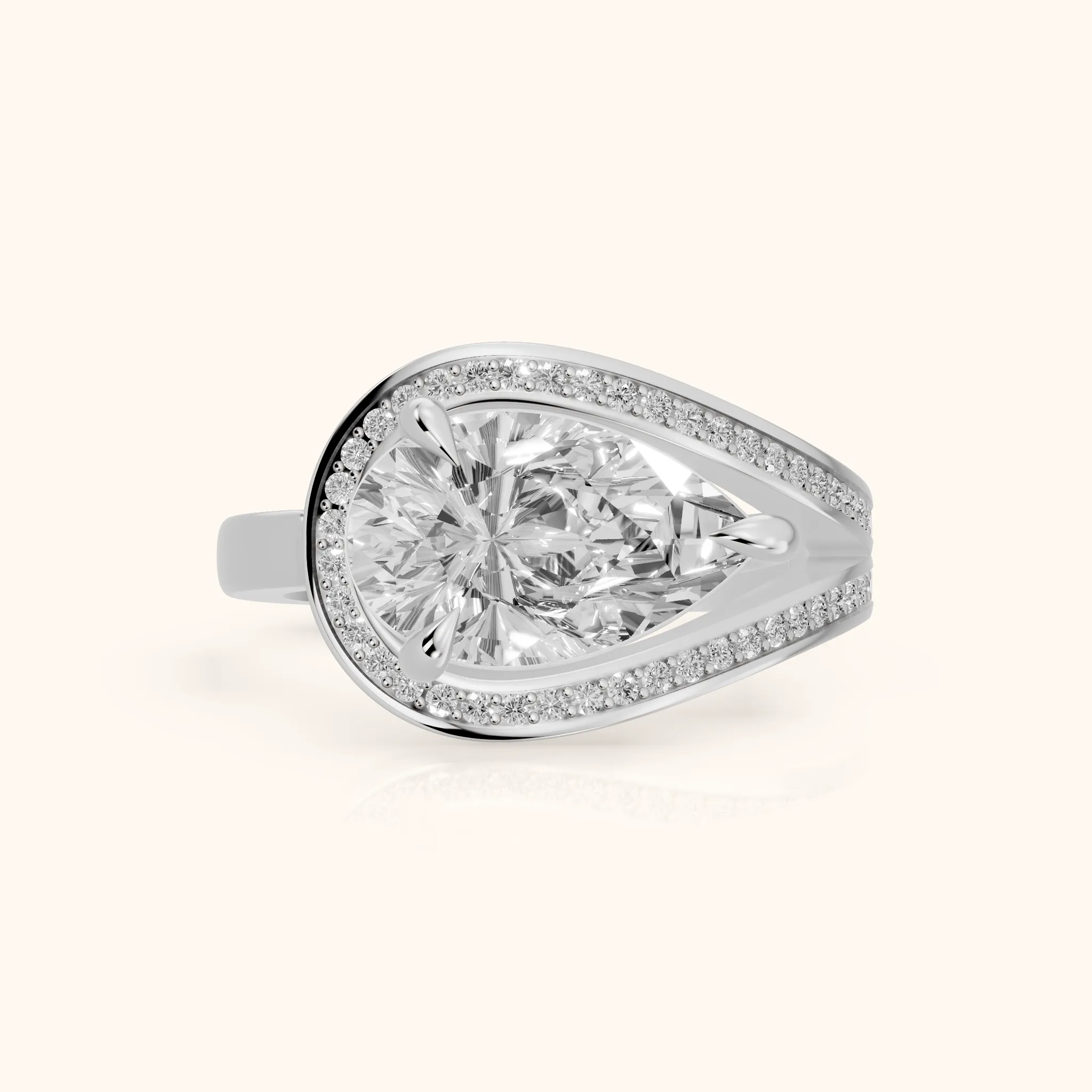 Ellery East-West Split Shank Pear Diamond Engagement Ring in Silver — view 1