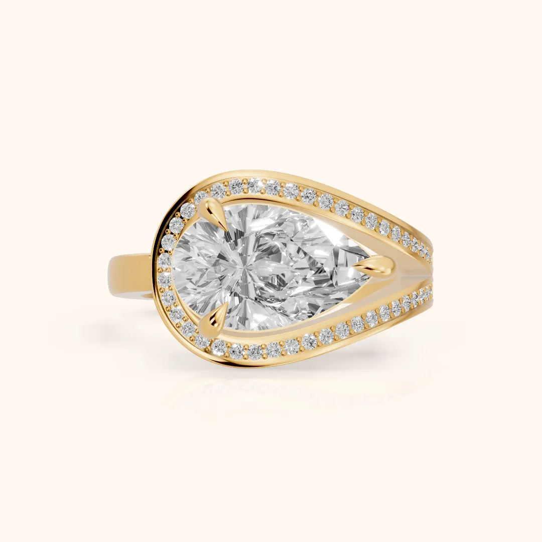 Ellery East-West Split Shank Pear Diamond Engagement Ring in Yellow Gold — view 2