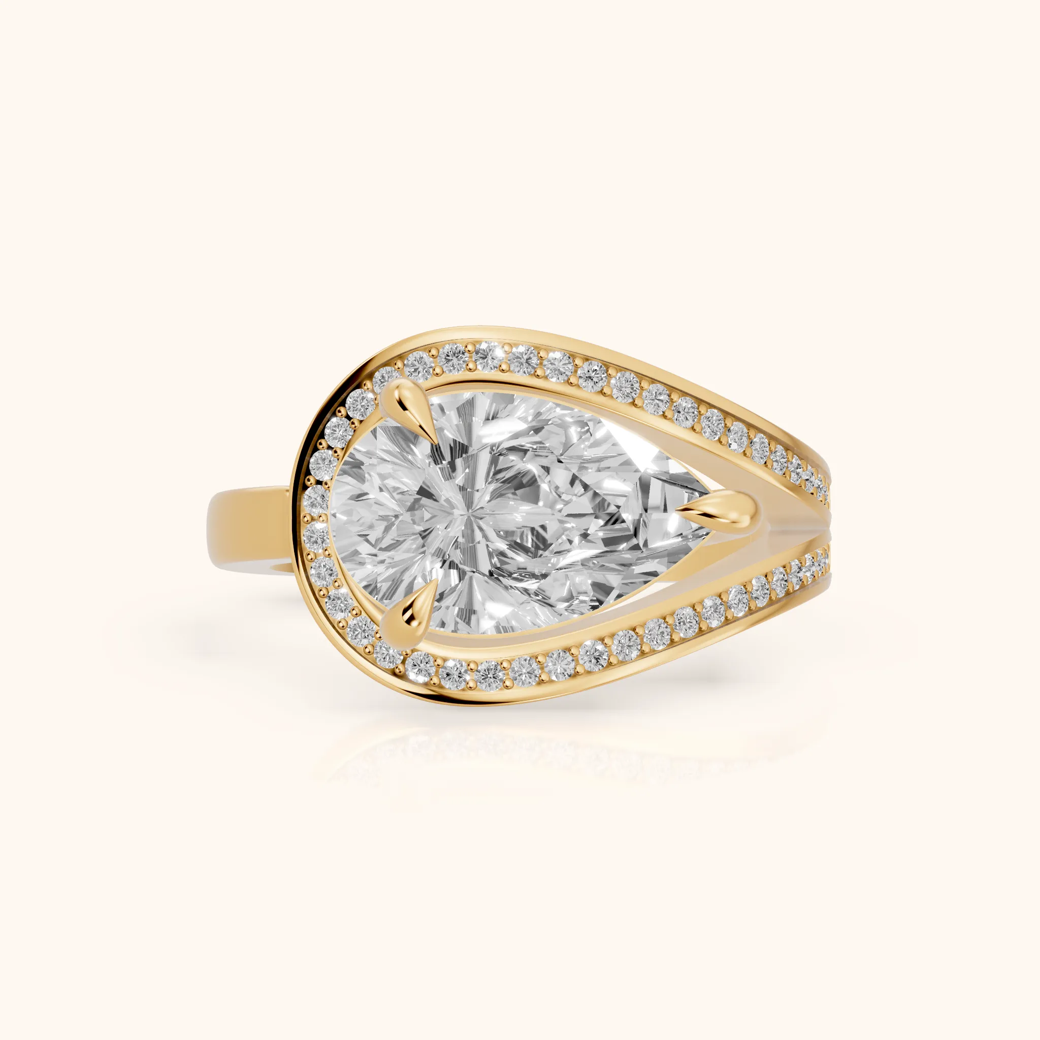 Ellery East-West Split Shank Pear Diamond Engagement Ring in Yellow Gold — view 1