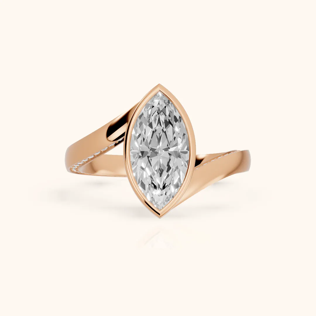 Marigold Bezel Bypass Marquise Diamond Engagement Ring in Rose Gold — view 2
