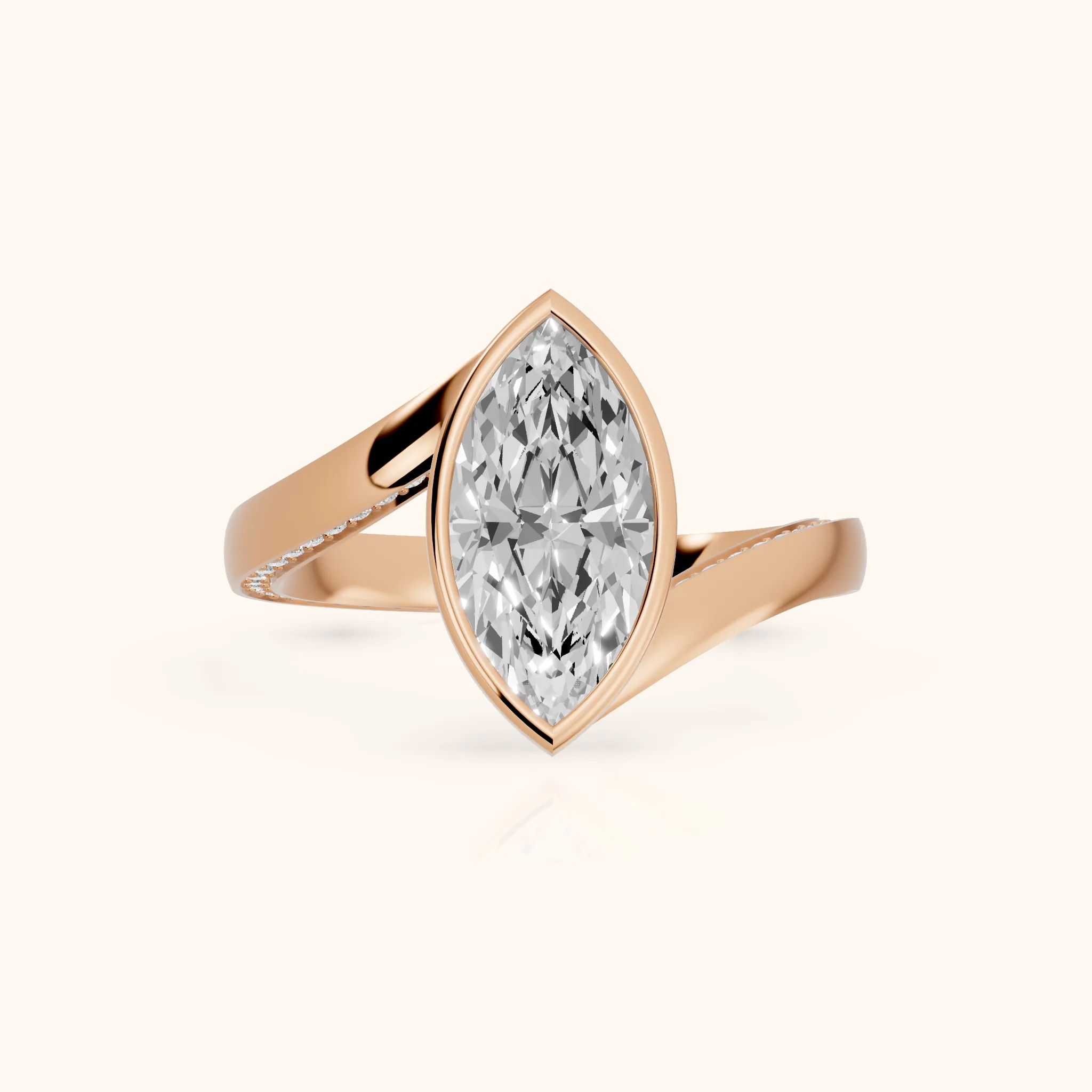 Marigold Bezel Bypass Marquise Diamond Engagement Ring in Rose Gold — view 1