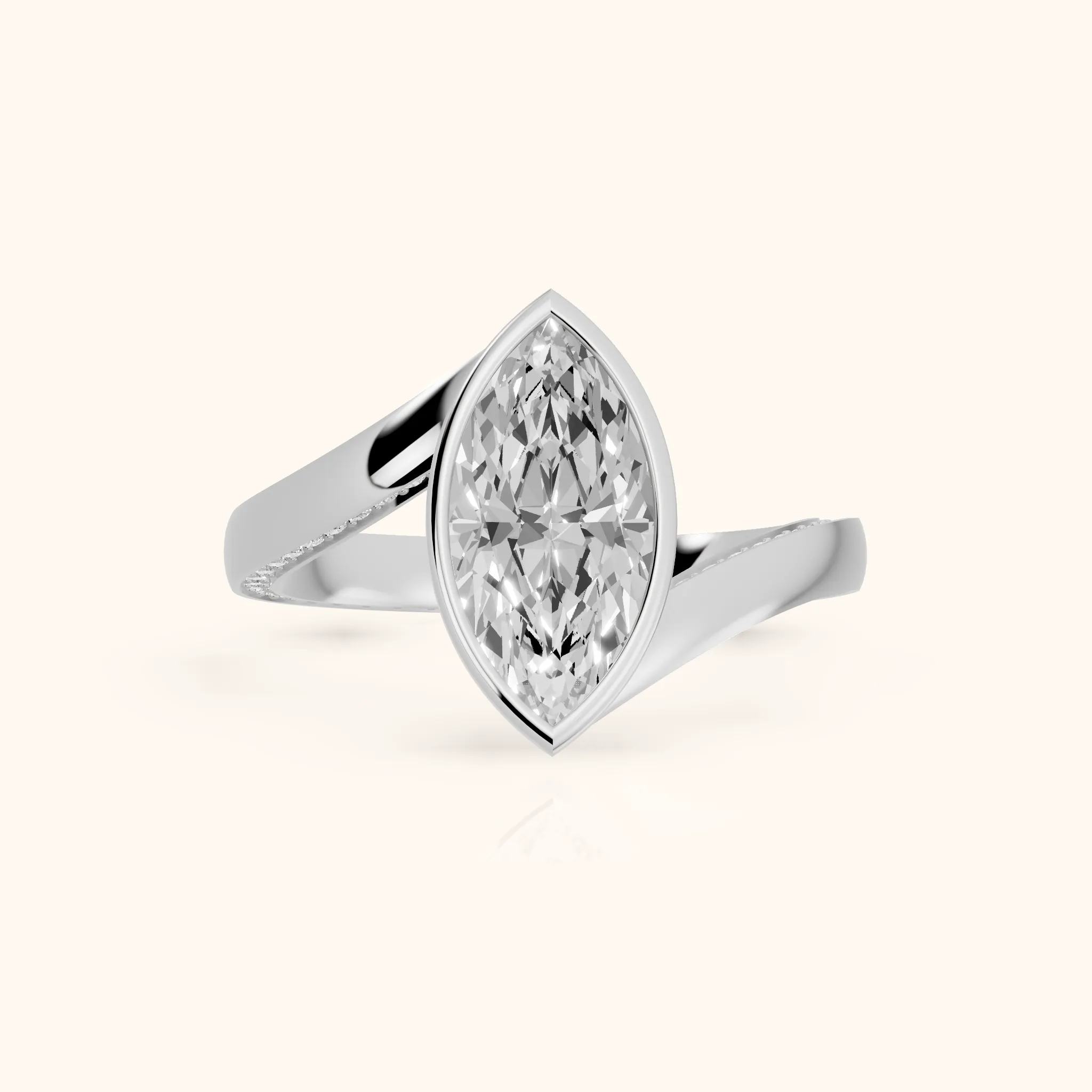 Marigold Bezel Bypass Marquise Diamond Engagement Ring in Silver — view 1