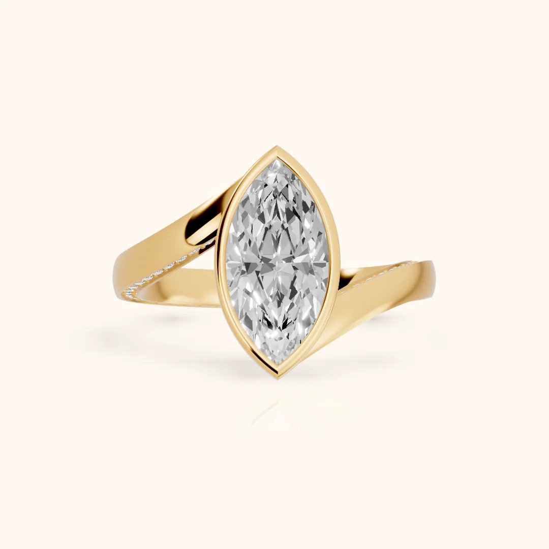 Marigold Bezel Bypass Marquise Diamond Engagement Ring in Yellow Gold — view 2