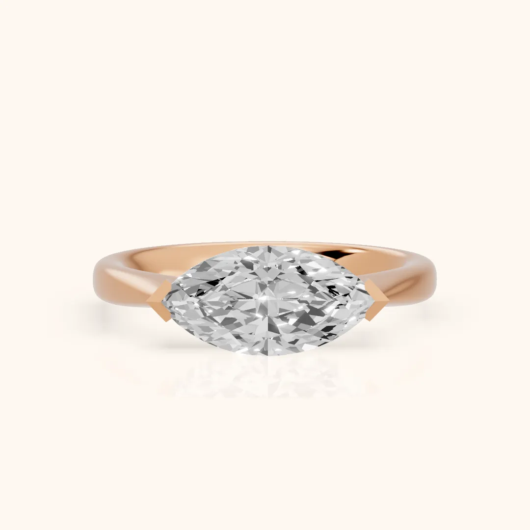 Magnolia East-West Marquise Diamond Engagement Ring in Rose Gold — view 2