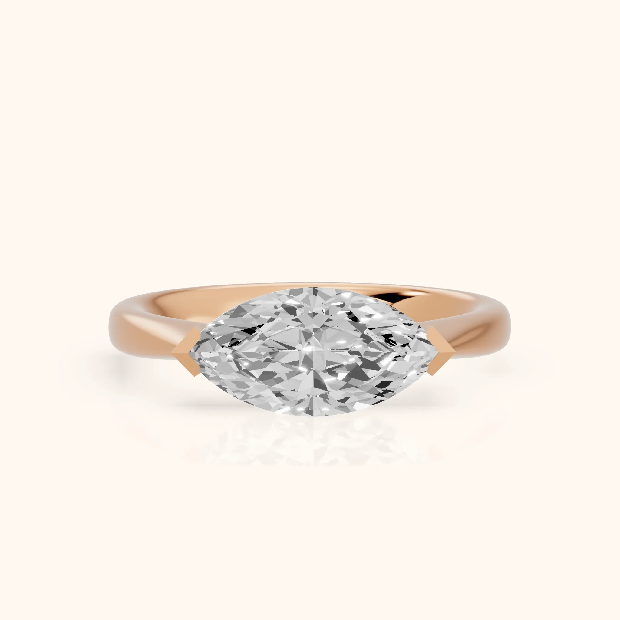 Magnolia East-West Marquise Diamond Engagement Ring in Rose Gold — view 1