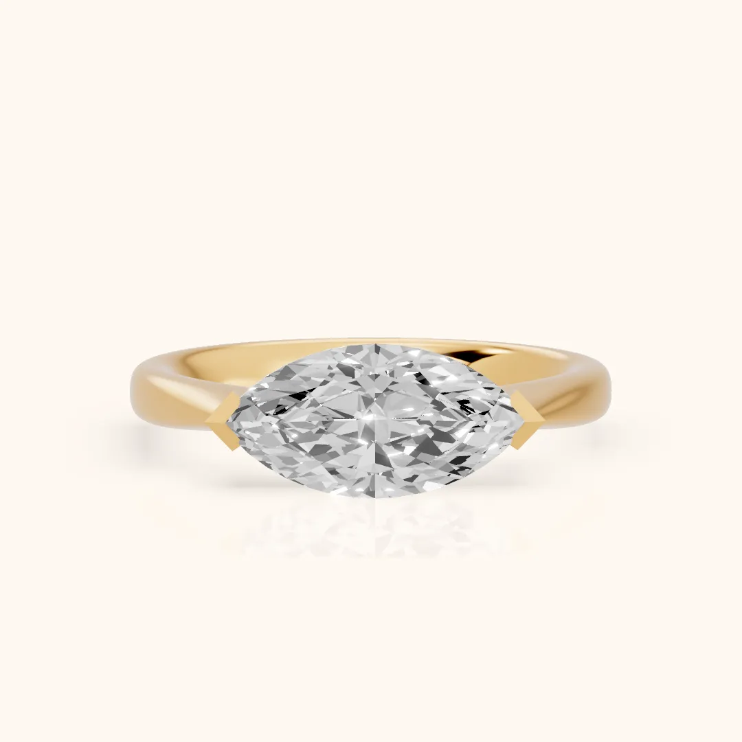 Magnolia East-West Marquise Diamond Engagement Ring in Yellow Gold — view 2