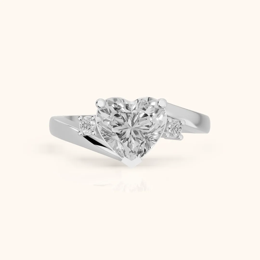 Gardenia Bypass Three-Stone Heart Diamond Engagement Ring in White Gold — view 2