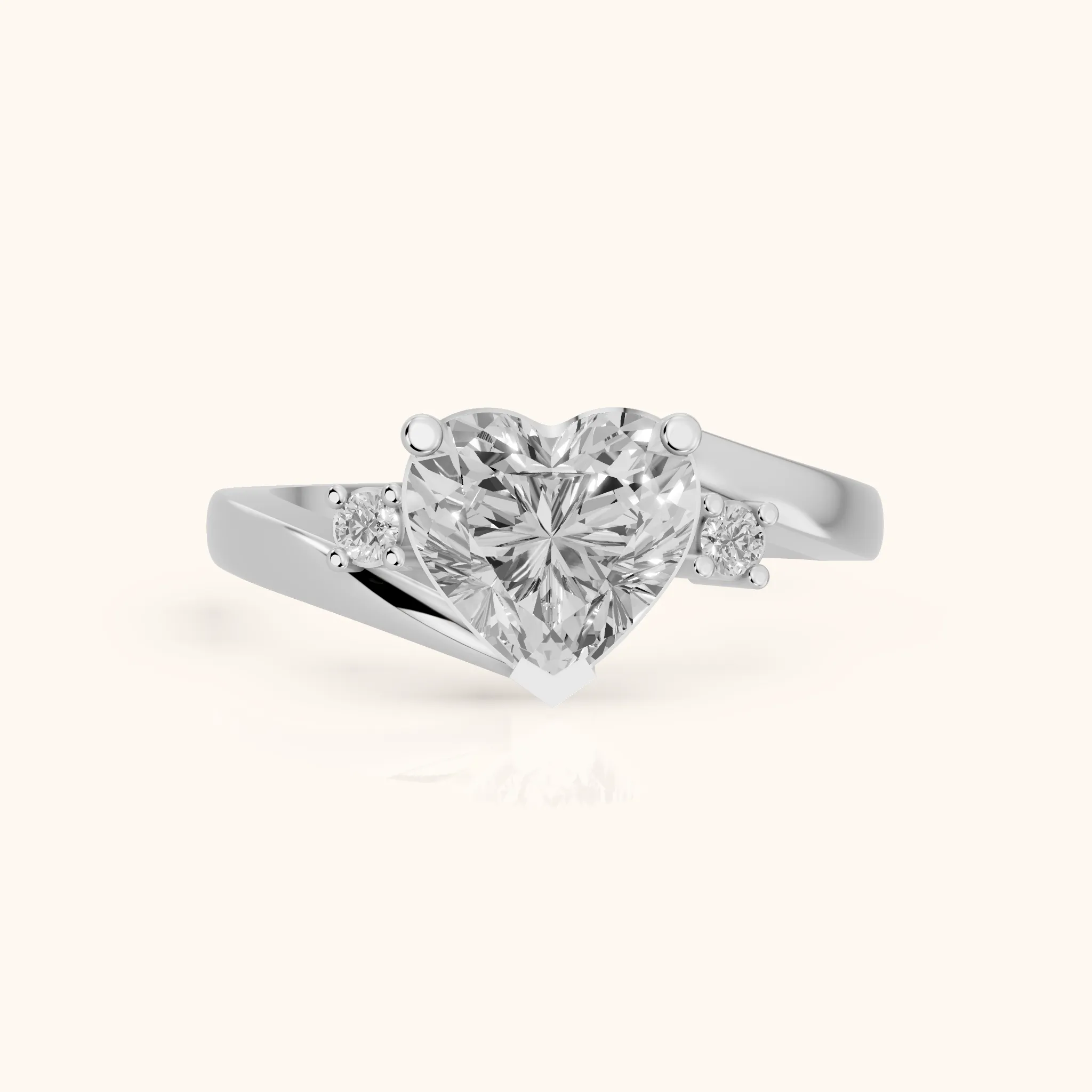 Gardenia Bypass Three-Stone Heart Diamond Engagement Ring in White Gold — view 1