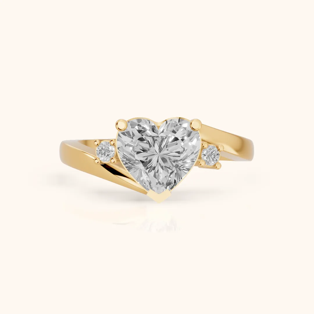 Gardenia Bypass Three-Stone Heart Diamond Engagement Ring in Yellow Gold — view 2