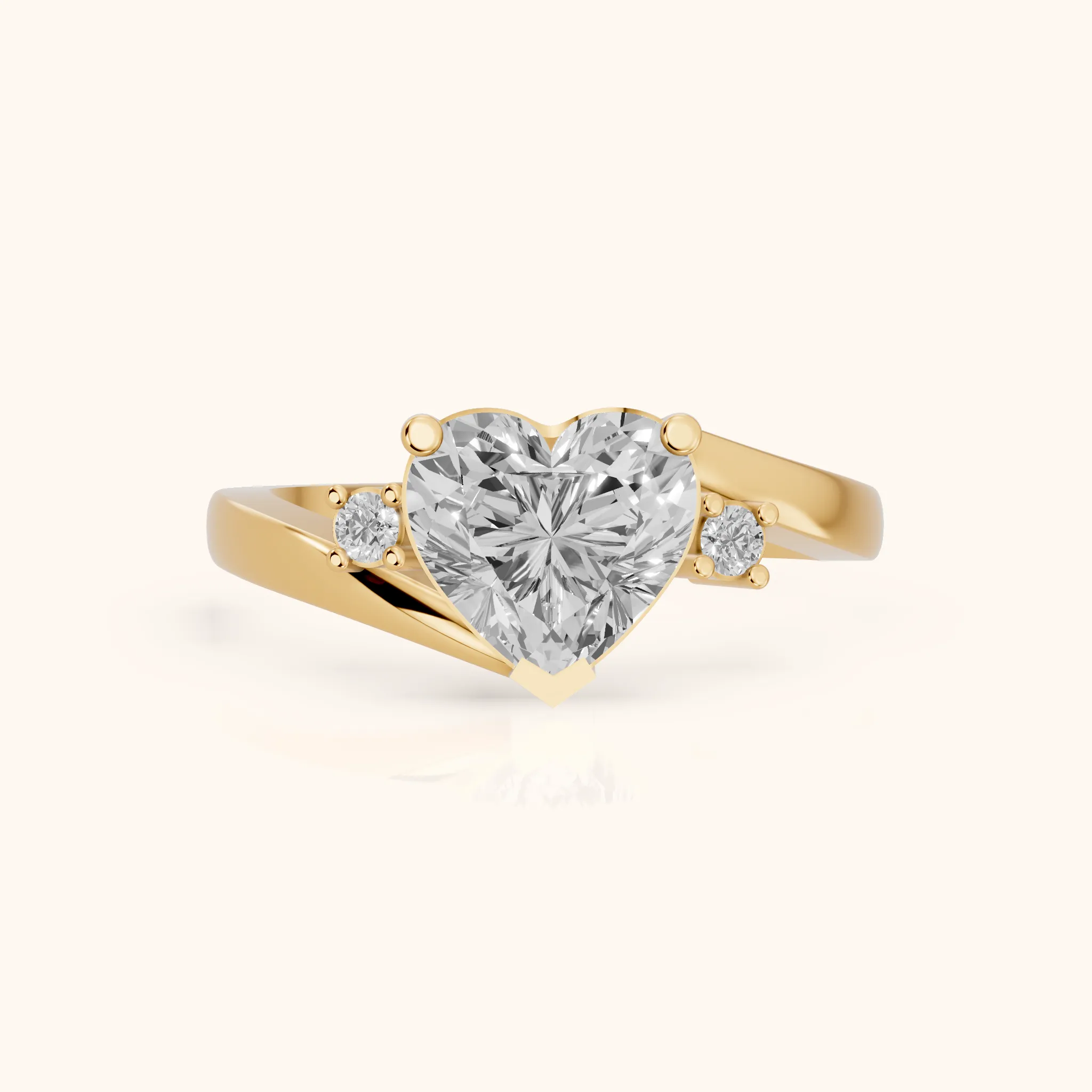Gardenia Bypass Three-Stone Heart Diamond Engagement Ring in Yellow Gold — view 1