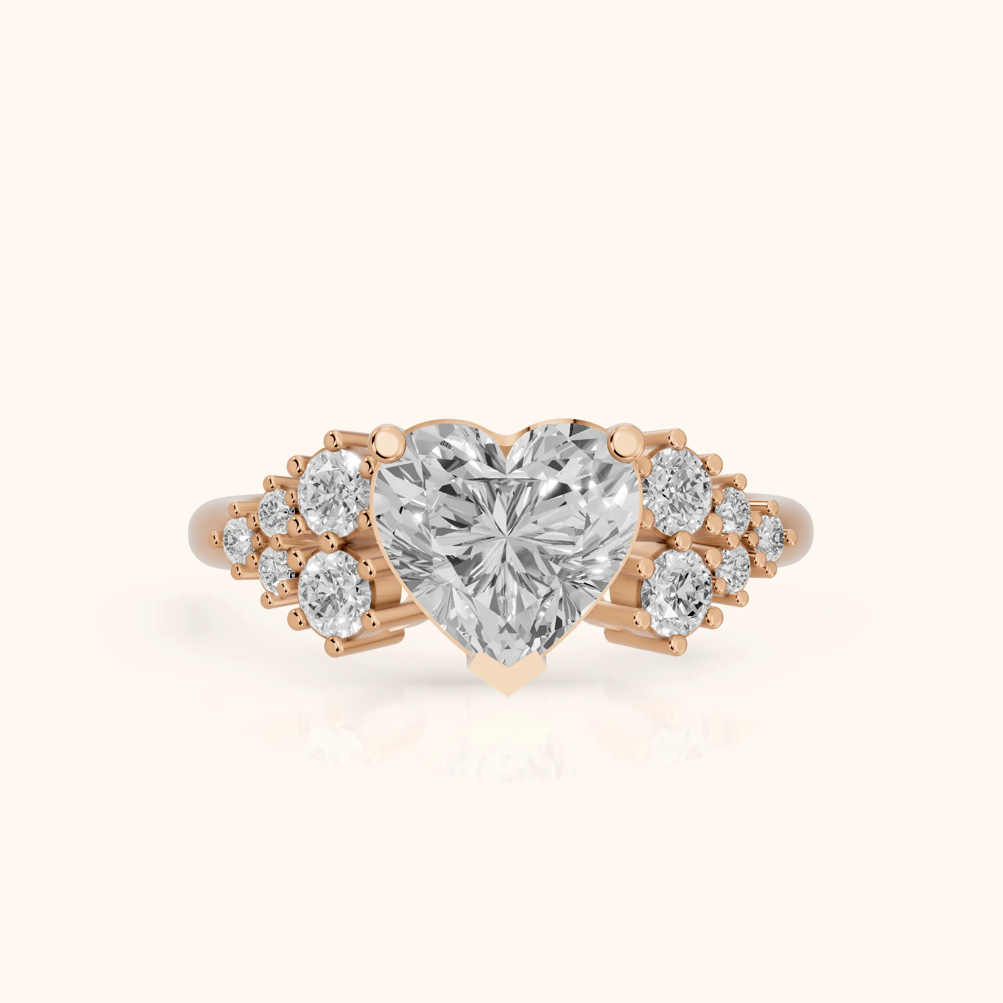 Azalea Cluster Heart Diamond Engagement Ring in Rose Gold — view 1