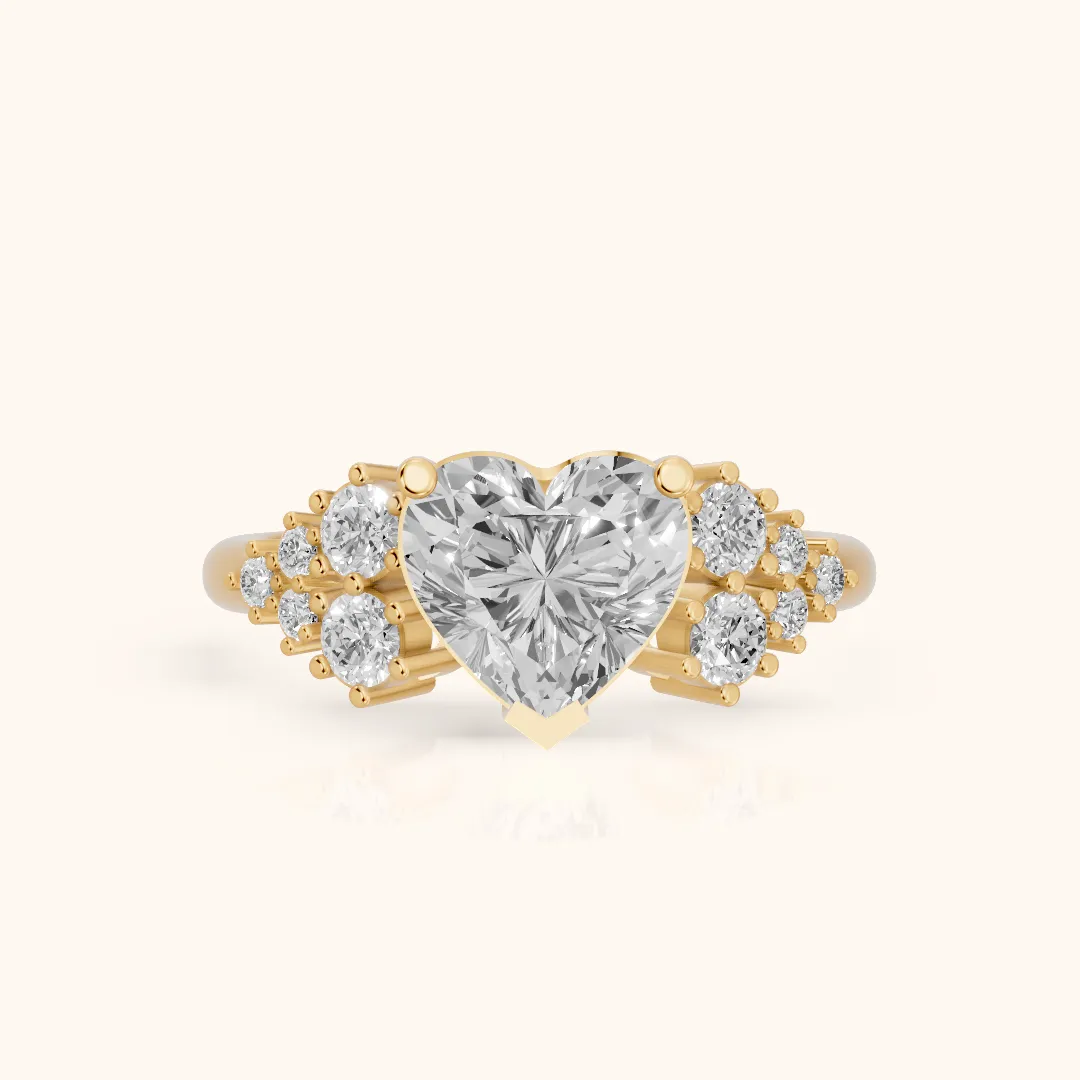 Azalea Cluster Heart Diamond Engagement Ring in Yellow Gold — view 2