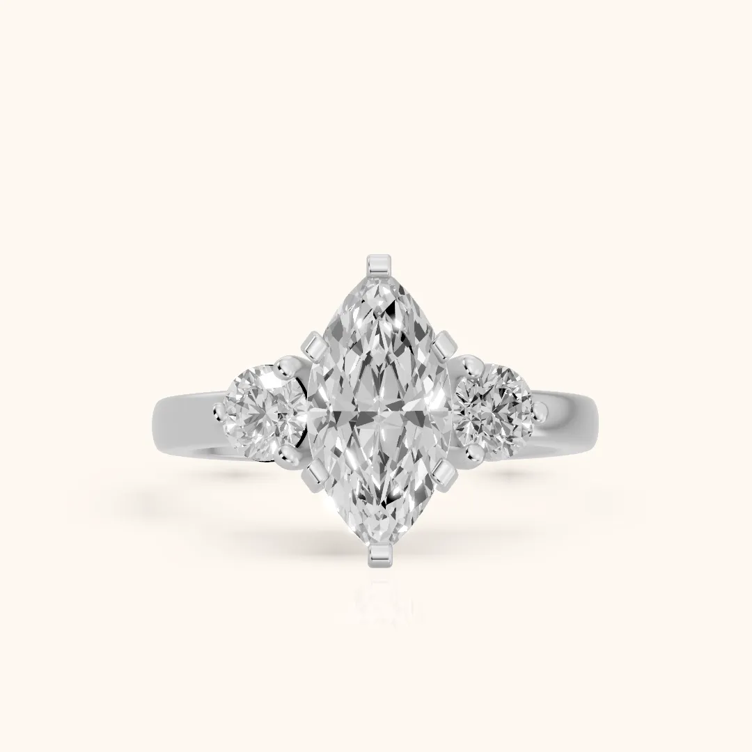 Freesia Three-Stone Marquise Diamond Engagement Ring in Silver — view 2