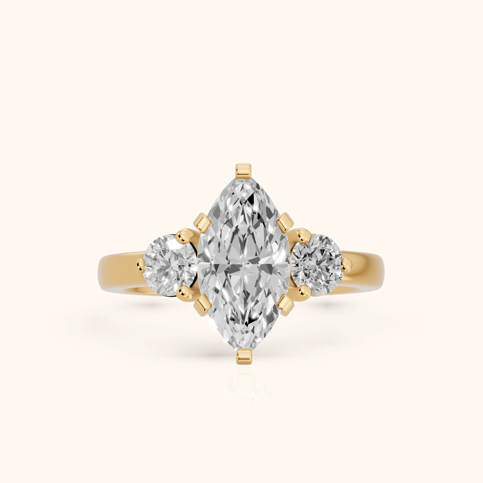 Freesia Three-Stone Marquise Diamond Engagement Ring in Yellow Gold — view 1
