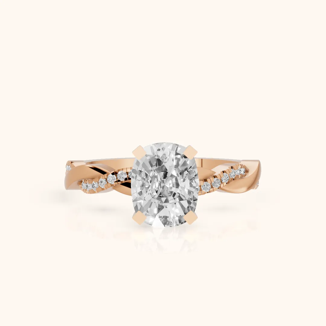 Primrose Pavé Twist Cushion Diamond Engagement Ring in Rose Gold — view 2