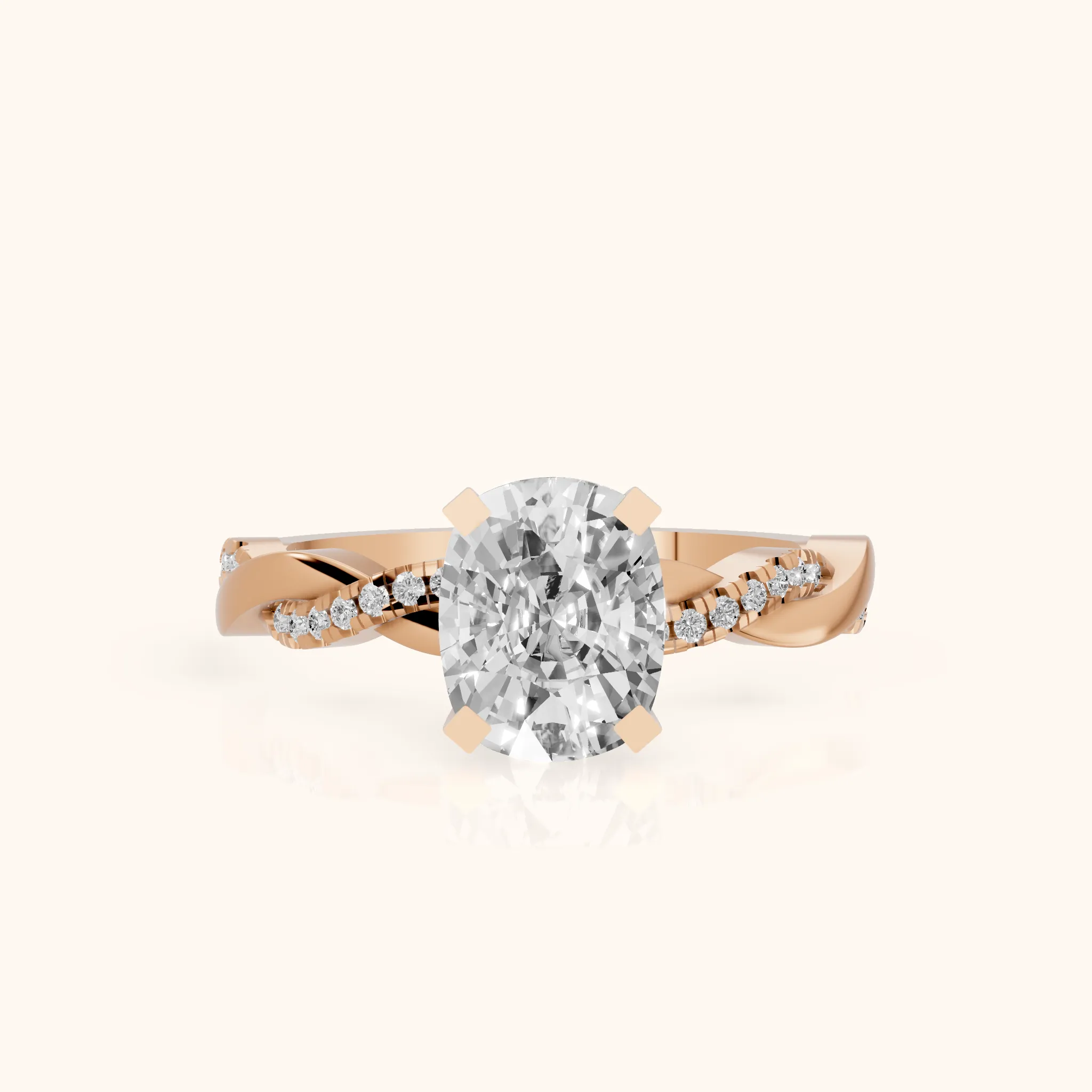 Primrose Pavé Twist Cushion Diamond Engagement Ring in Rose Gold — view 1