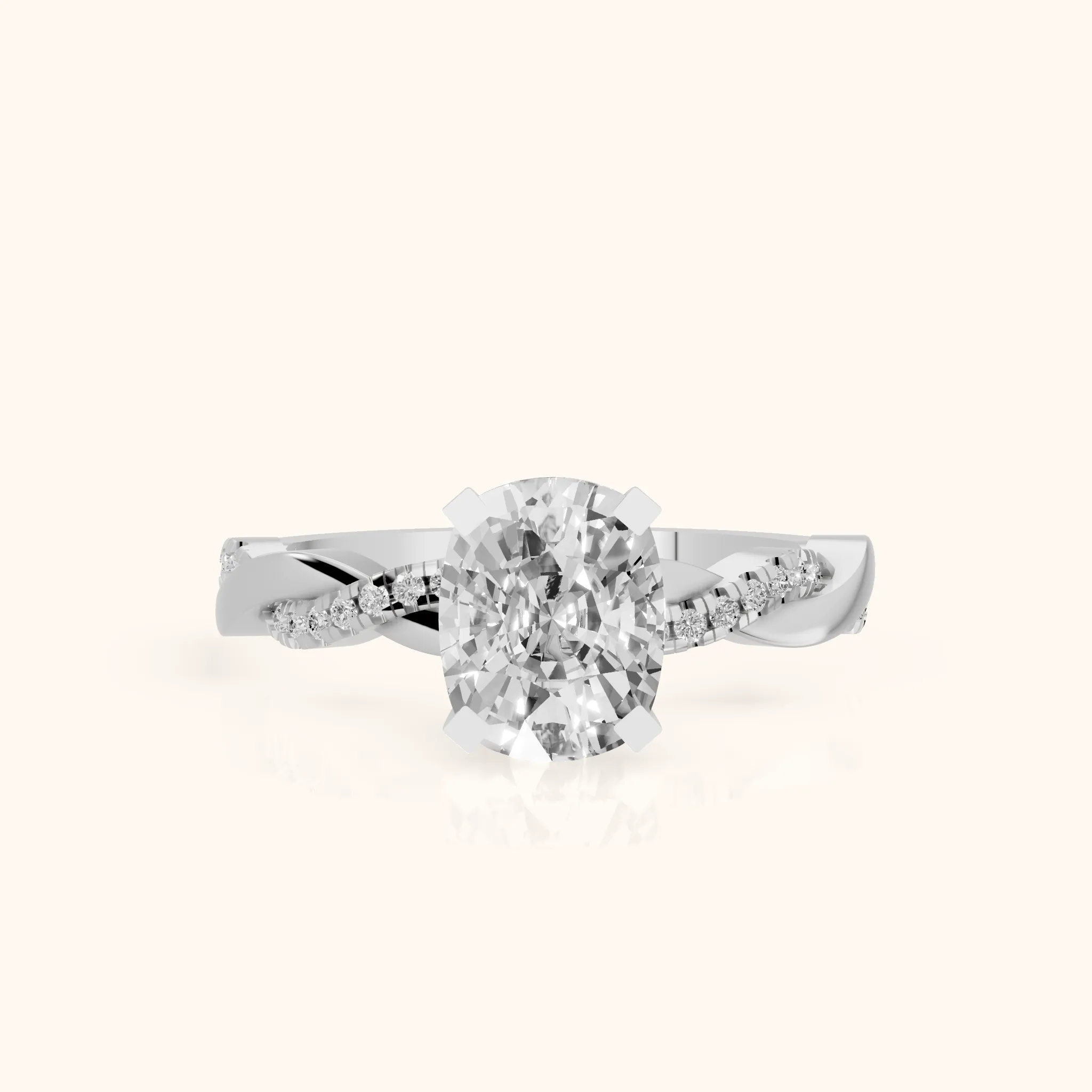 Primrose Pavé Twist Cushion Diamond Engagement Ring in White Gold — view 1