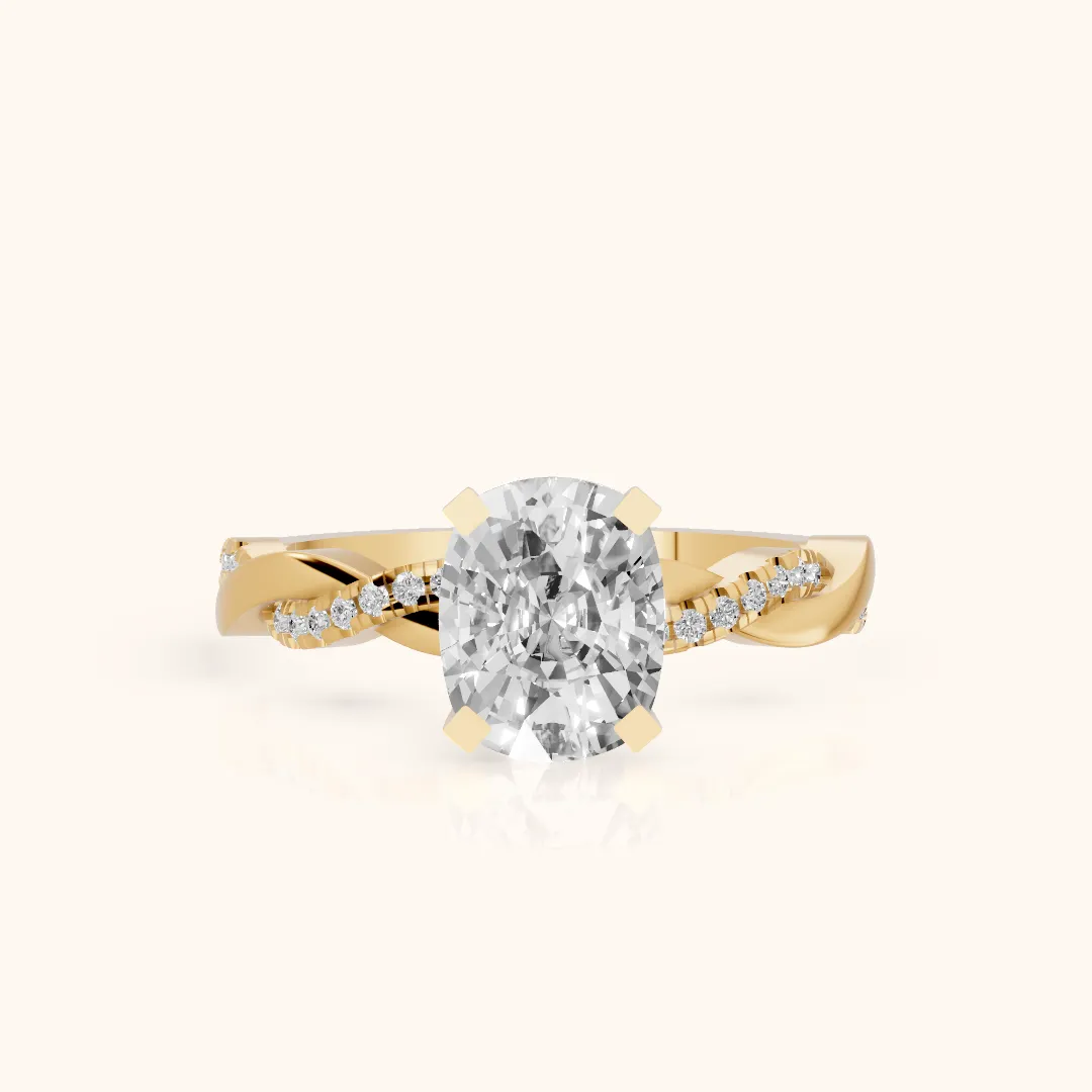 Primrose Pavé Twist Cushion Diamond Engagement Ring in Yellow Gold — view 2