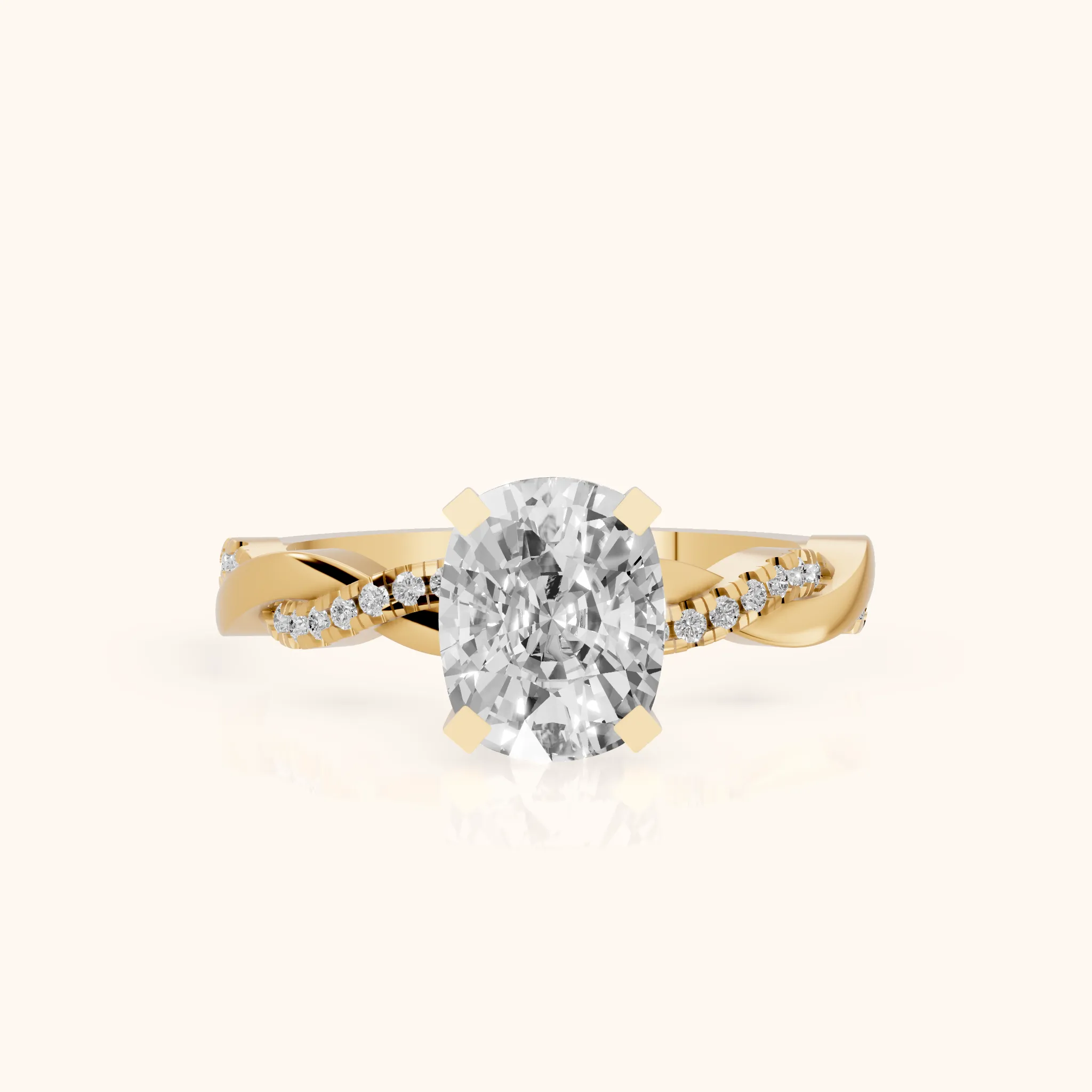 Primrose Pavé Twist Cushion Diamond Engagement Ring in Yellow Gold — view 1