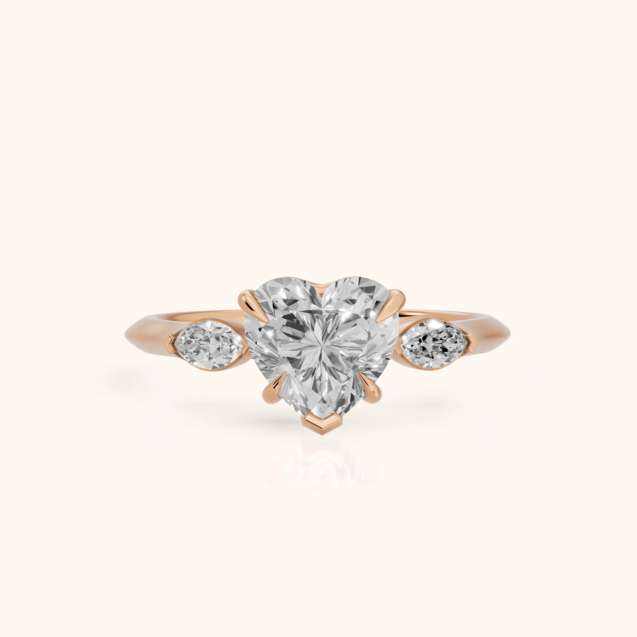 Lyra Three-Stone Heart Diamond Engagement Ring in Rose Gold — view 1