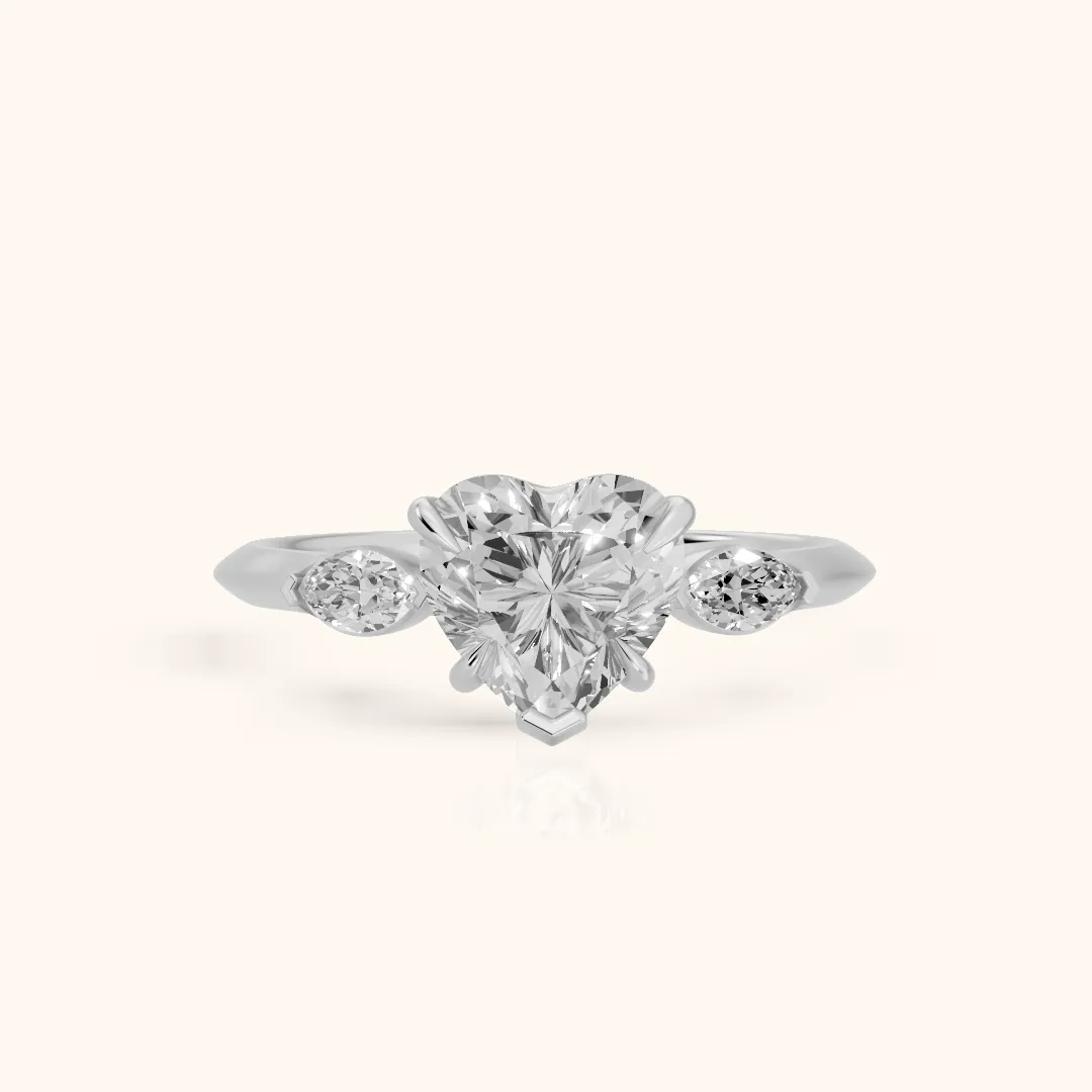Lyra Three-Stone Heart Diamond Engagement Ring in Silver — view 2