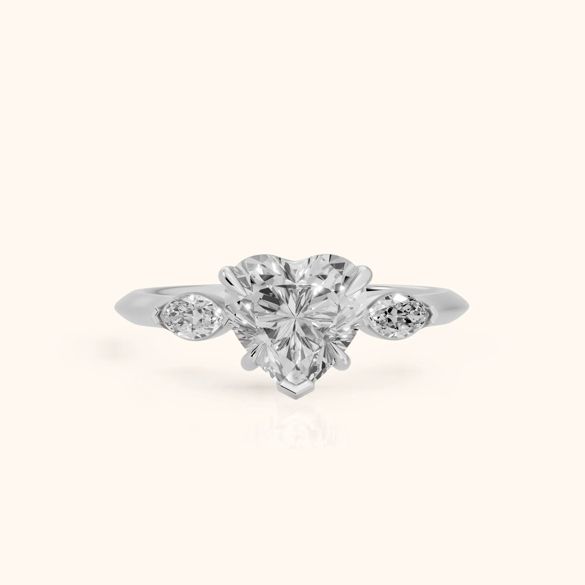 Lyra Three-Stone Heart Diamond Engagement Ring in Silver — view 1