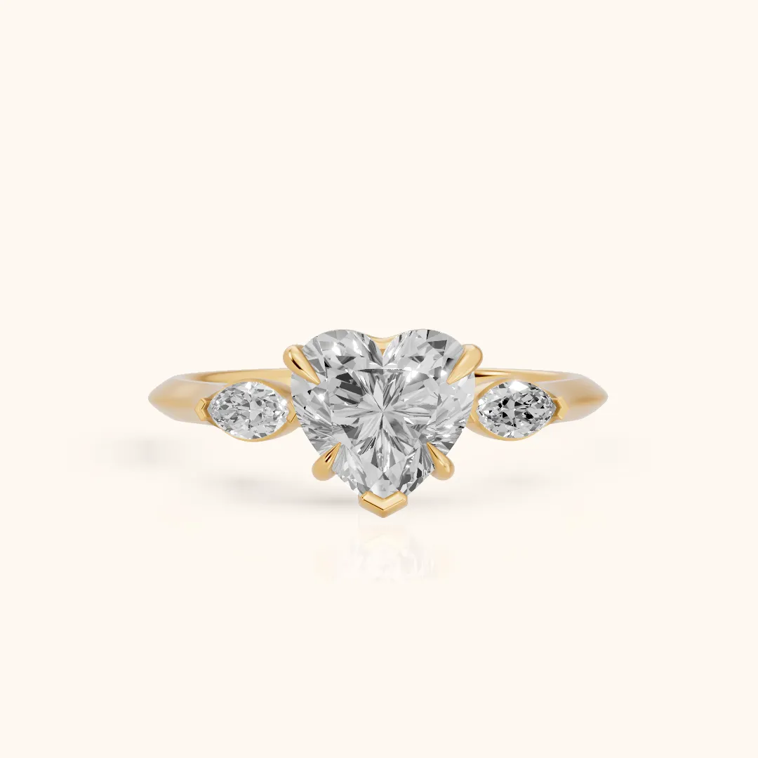 Lyra Three-Stone Heart Diamond Engagement Ring in Yellow Gold — view 2