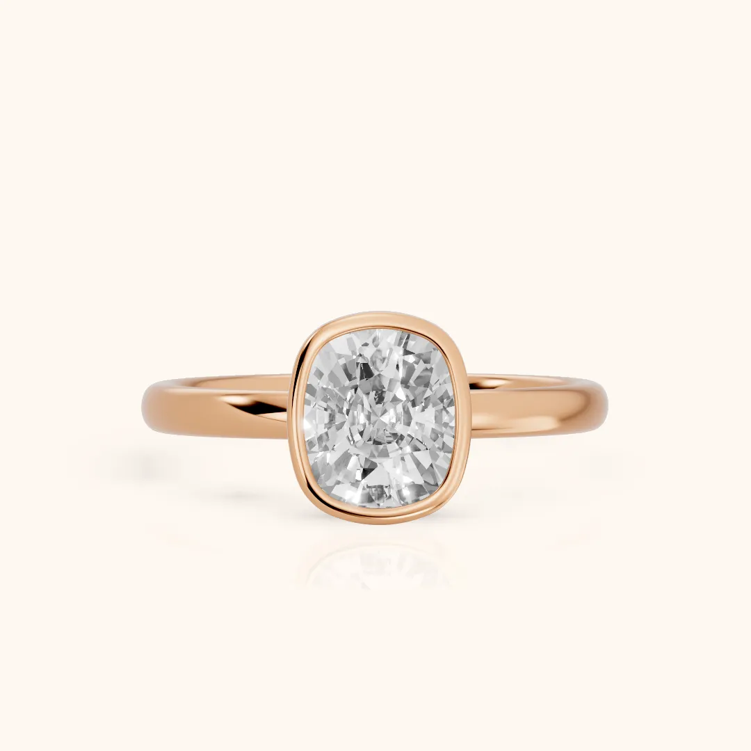 Carina Bezel Hidden Halo Cushion Diamond Engagement Ring in Rose Gold — view 2