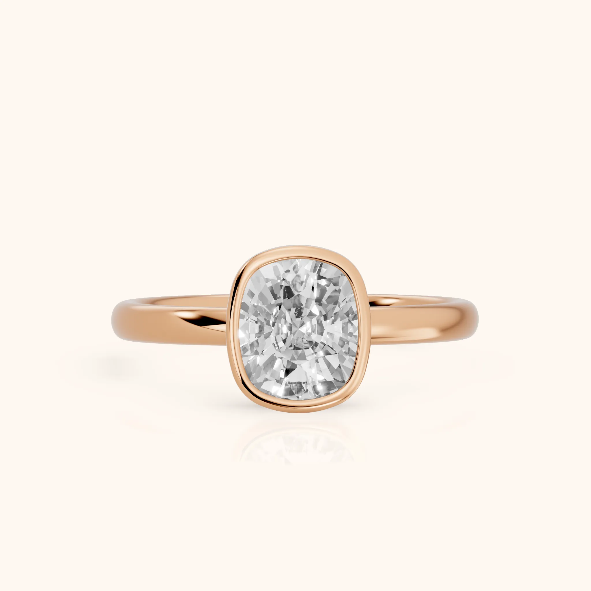 Carina Bezel Hidden Halo Cushion Diamond Engagement Ring in Rose Gold — view 1