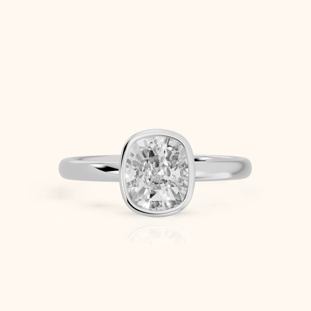 Carina Bezel Hidden Halo Cushion Diamond Engagement Ring in Platinum — view 2