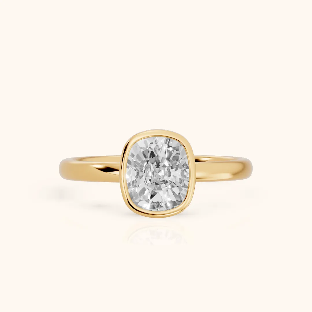 Carina Bezel Hidden Halo Cushion Diamond Engagement Ring in Yellow Gold — view 2