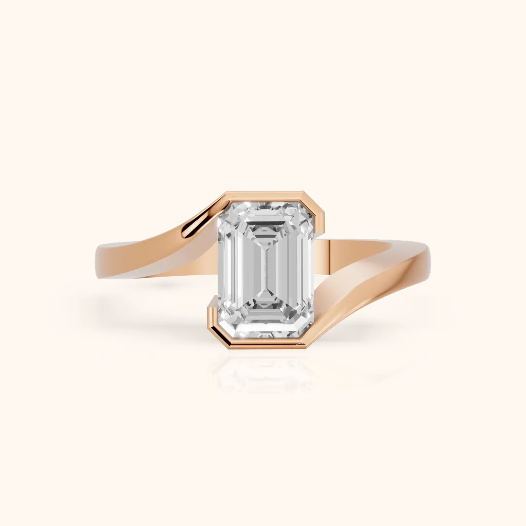 Frances Partial Bezel Bypass Emerald Diamond Engagement Ring in Rose Gold — view 2