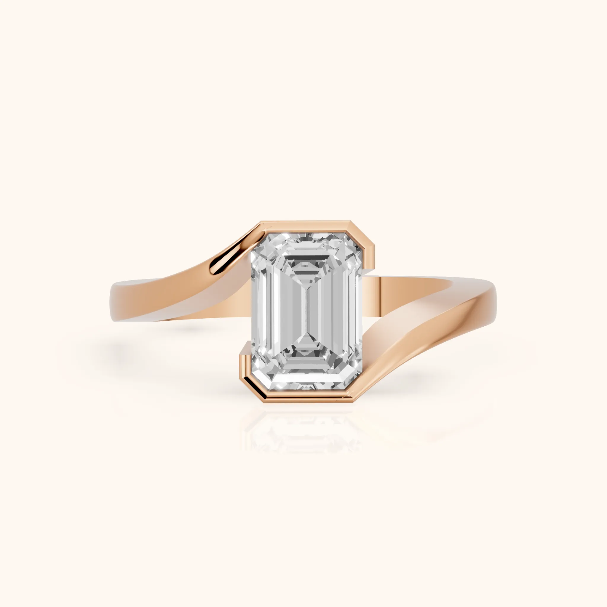 Frances Partial Bezel Bypass Emerald Diamond Engagement Ring in Rose Gold — view 1