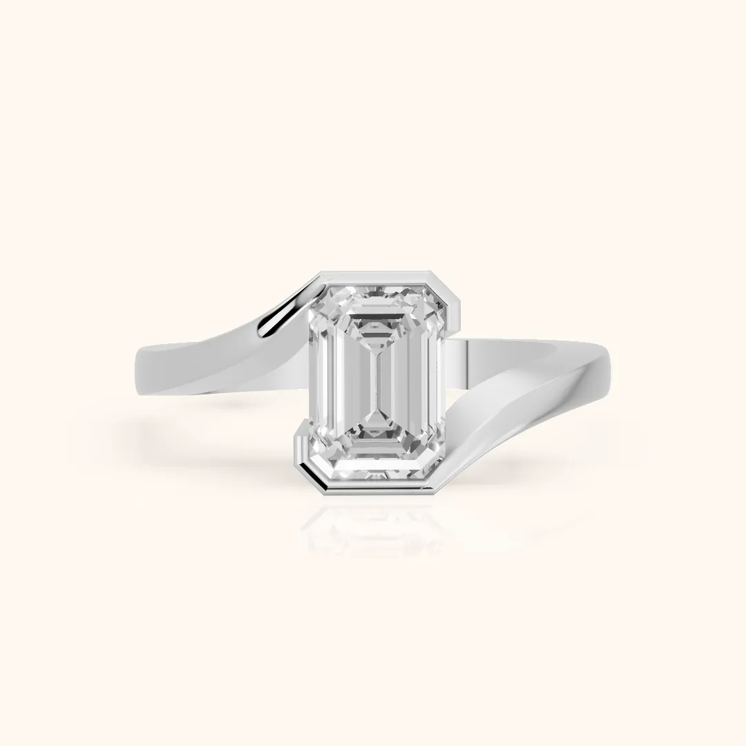 Frances Partial Bezel Bypass Emerald Diamond Engagement Ring in Silver — view 2