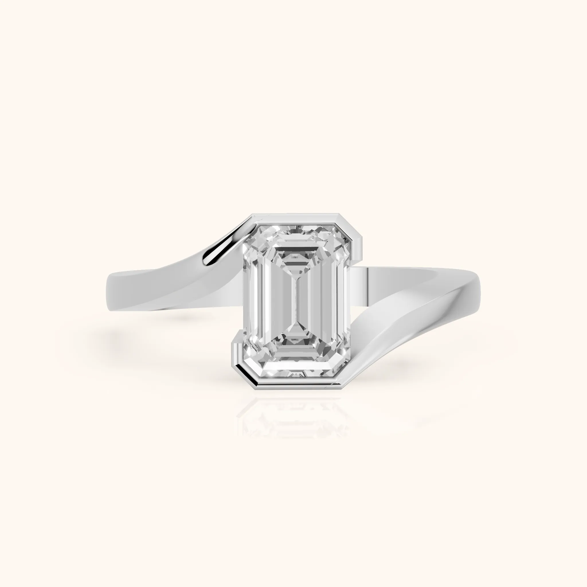 Frances Partial Bezel Bypass Emerald Diamond Engagement Ring in Silver — view 1