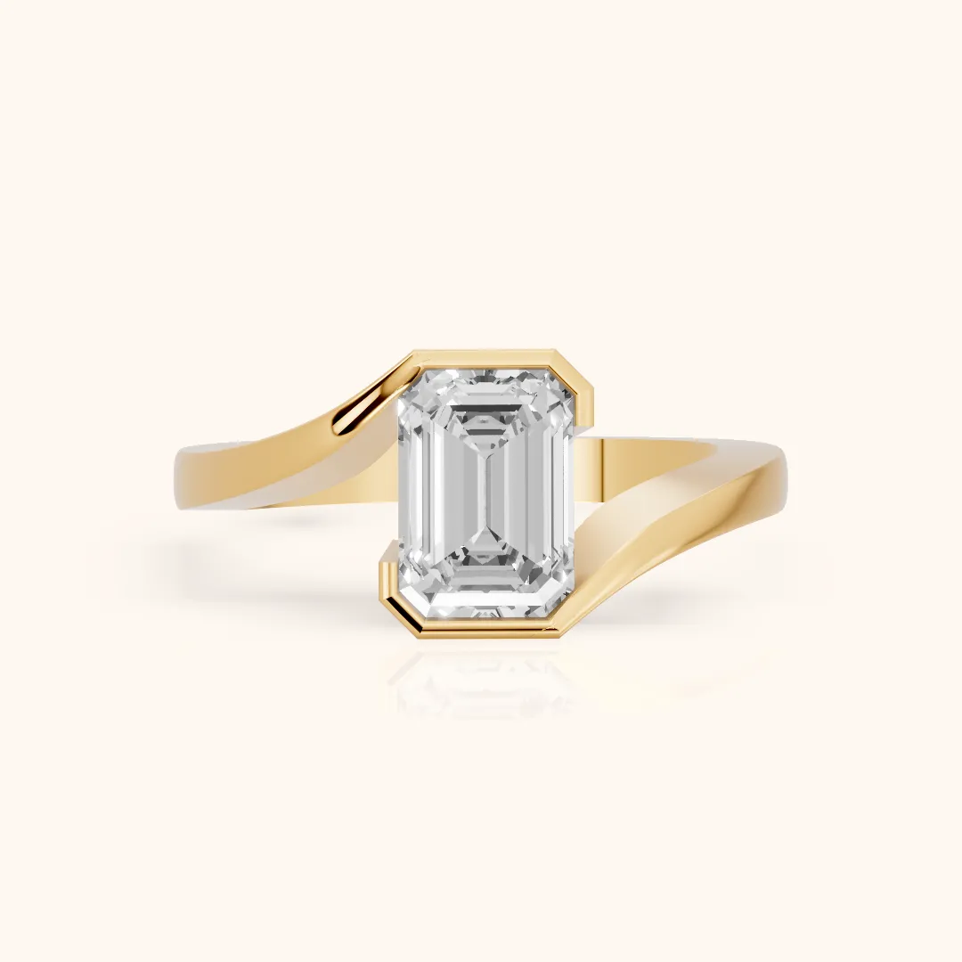 Frances Partial Bezel Bypass Emerald Diamond Engagement Ring in Yellow Gold — view 2