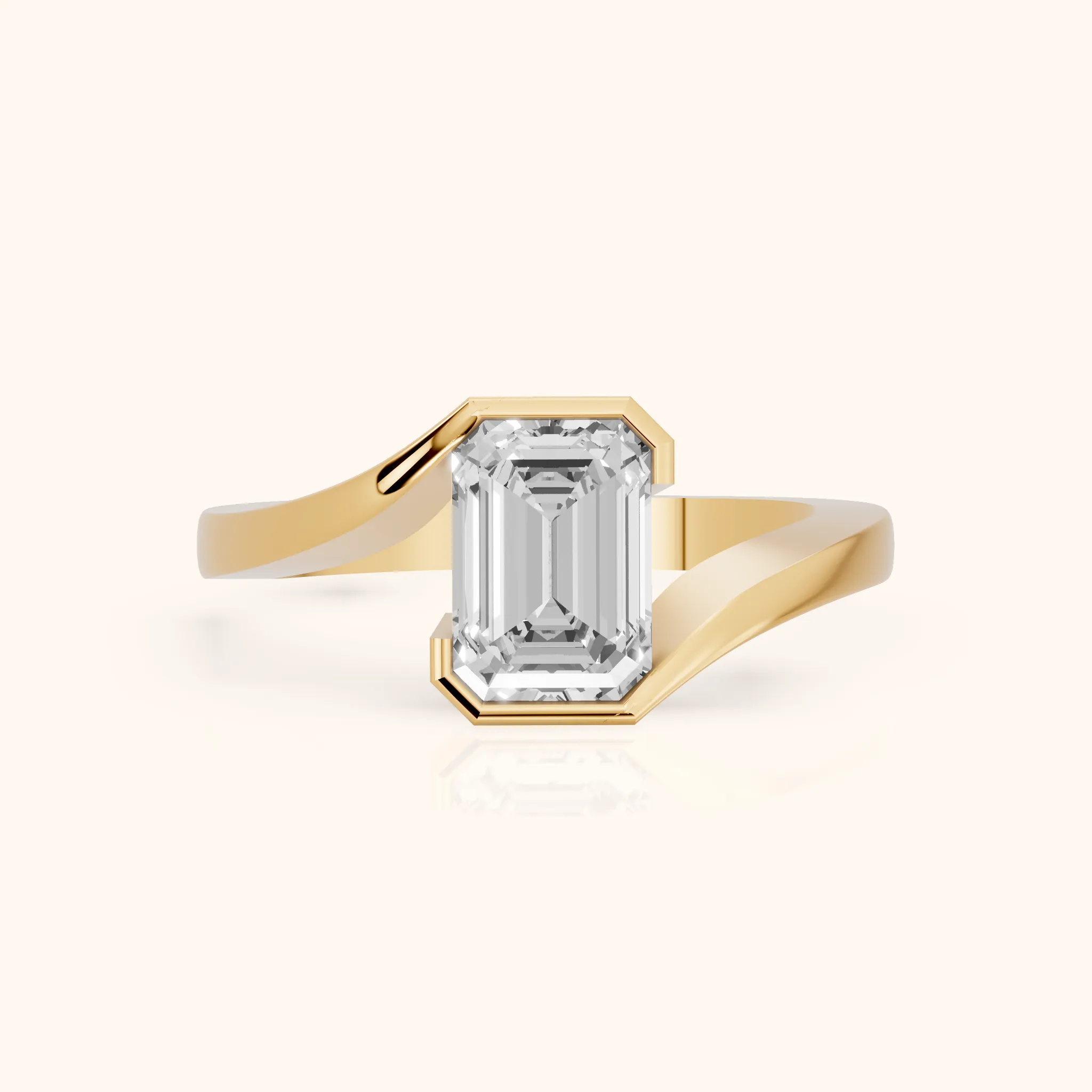Frances Partial Bezel Bypass Emerald Diamond Engagement Ring in Yellow Gold — view 1