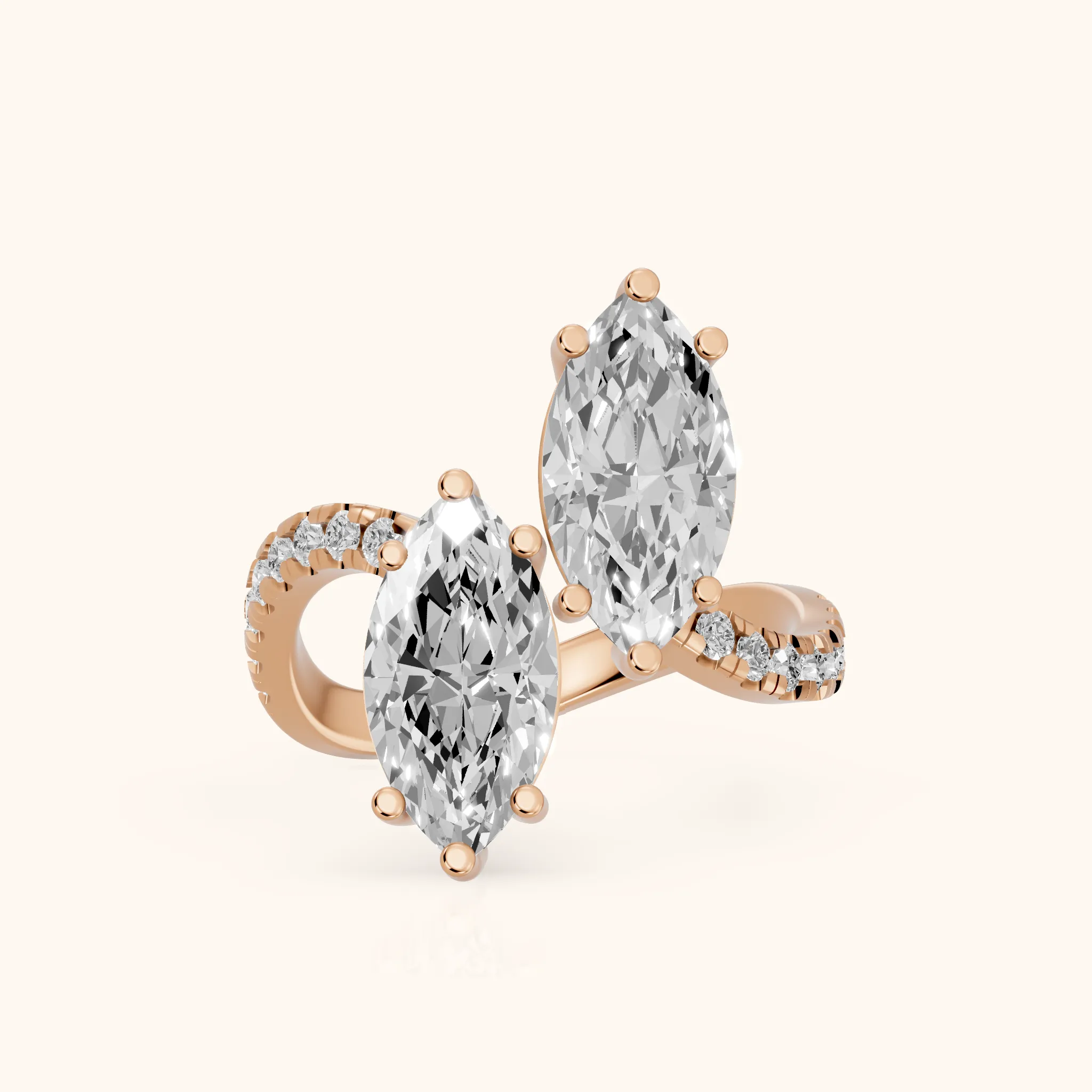 Lottie Two-Stone Bypass Marquise Diamond Engagement Ring in Rose Gold — view 1