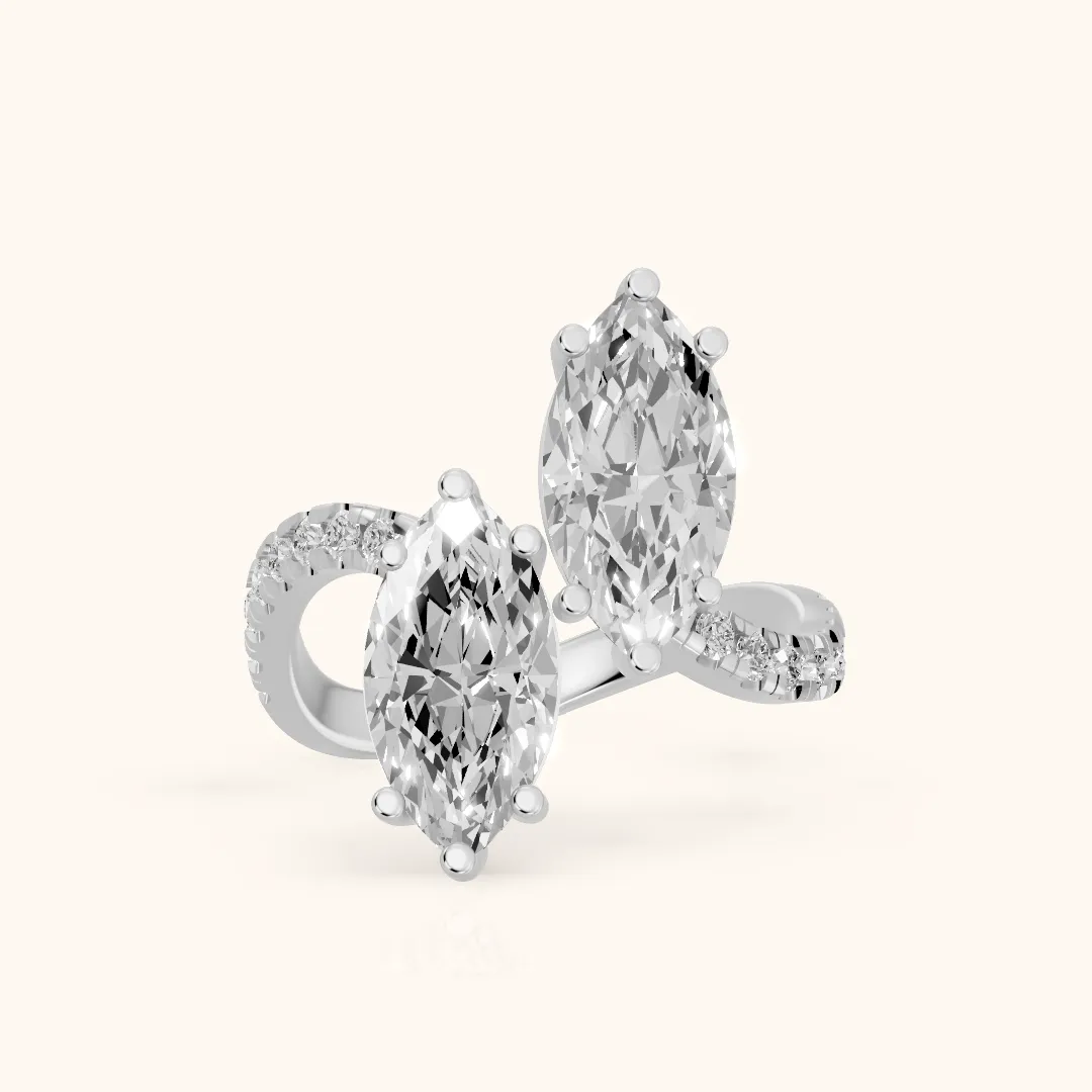 Lottie Two-Stone Bypass Marquise Diamond Engagement Ring in White Gold — view 2