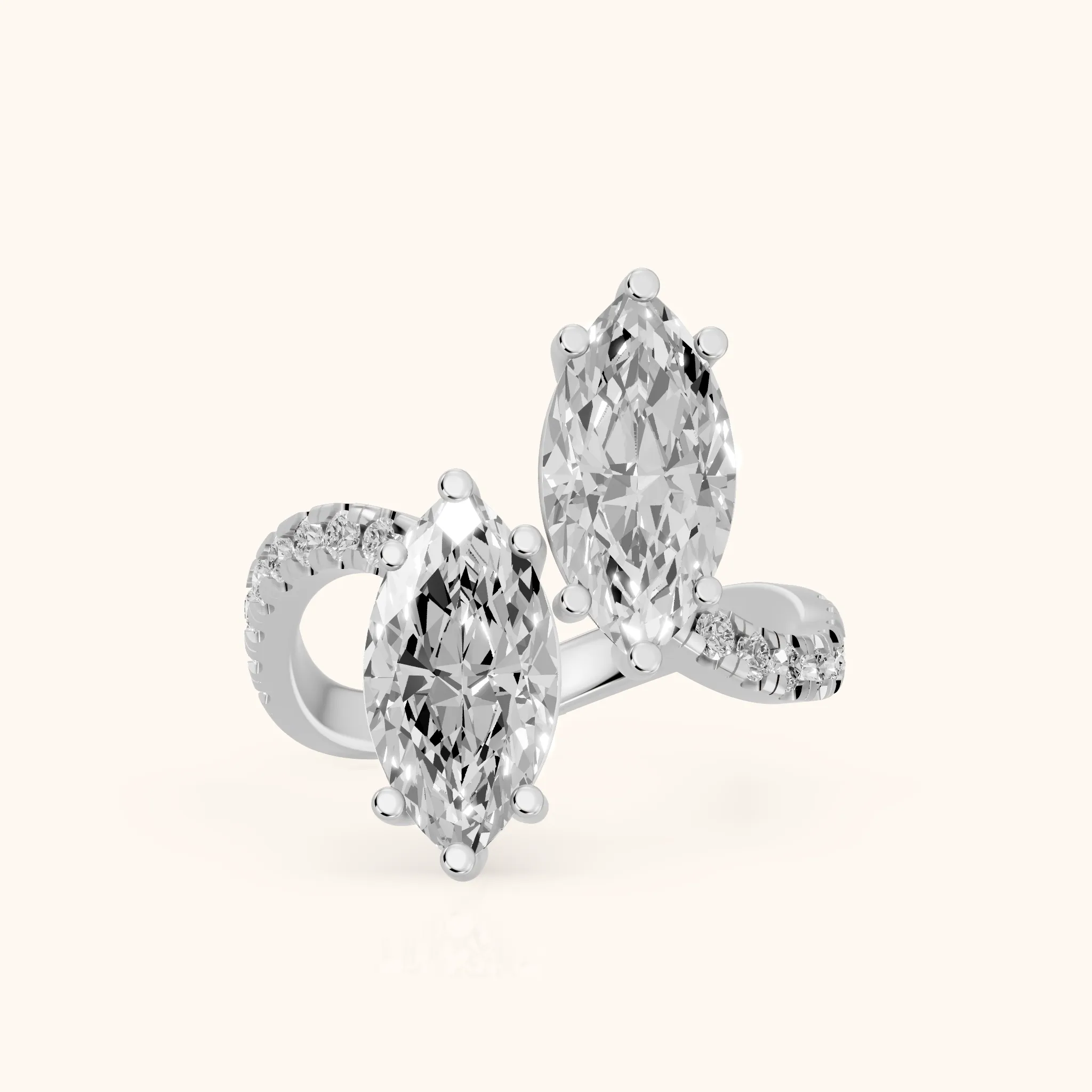 Lottie Two-Stone Bypass Marquise Diamond Engagement Ring in White Gold — view 1
