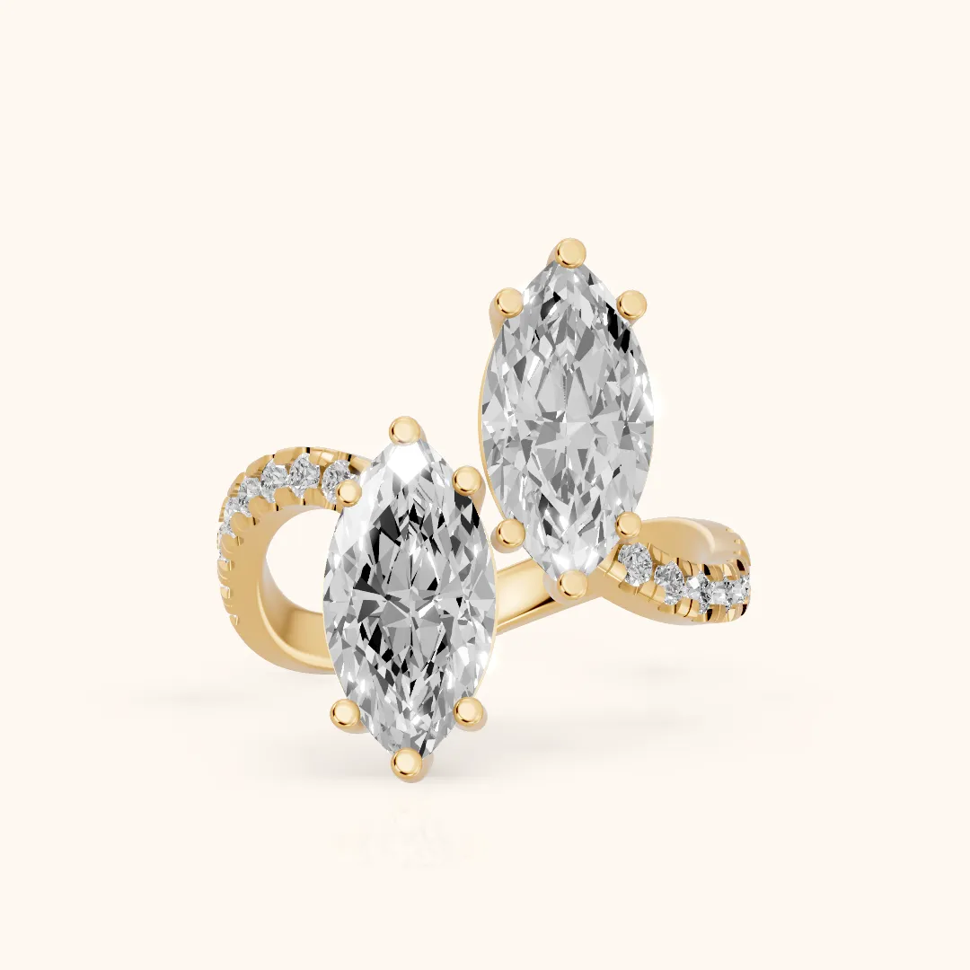 Lottie Two-Stone Bypass Marquise Diamond Engagement Ring in Yellow Gold — view 2