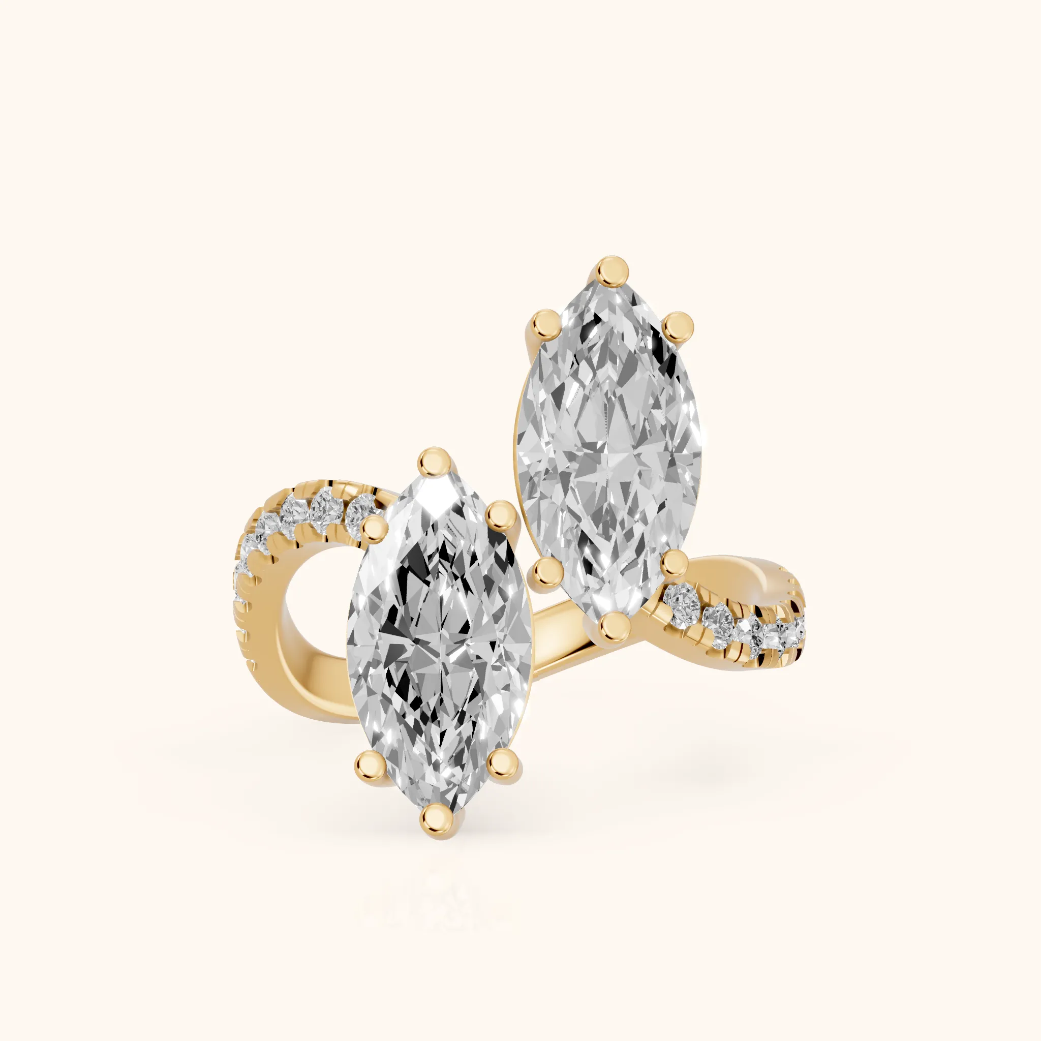 Lottie Two-Stone Bypass Marquise Diamond Engagement Ring in Yellow Gold — view 1