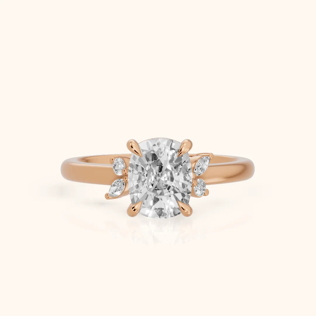 Hattie Leaf Cushion Diamond Engagement Ring in Rose Gold — view 2