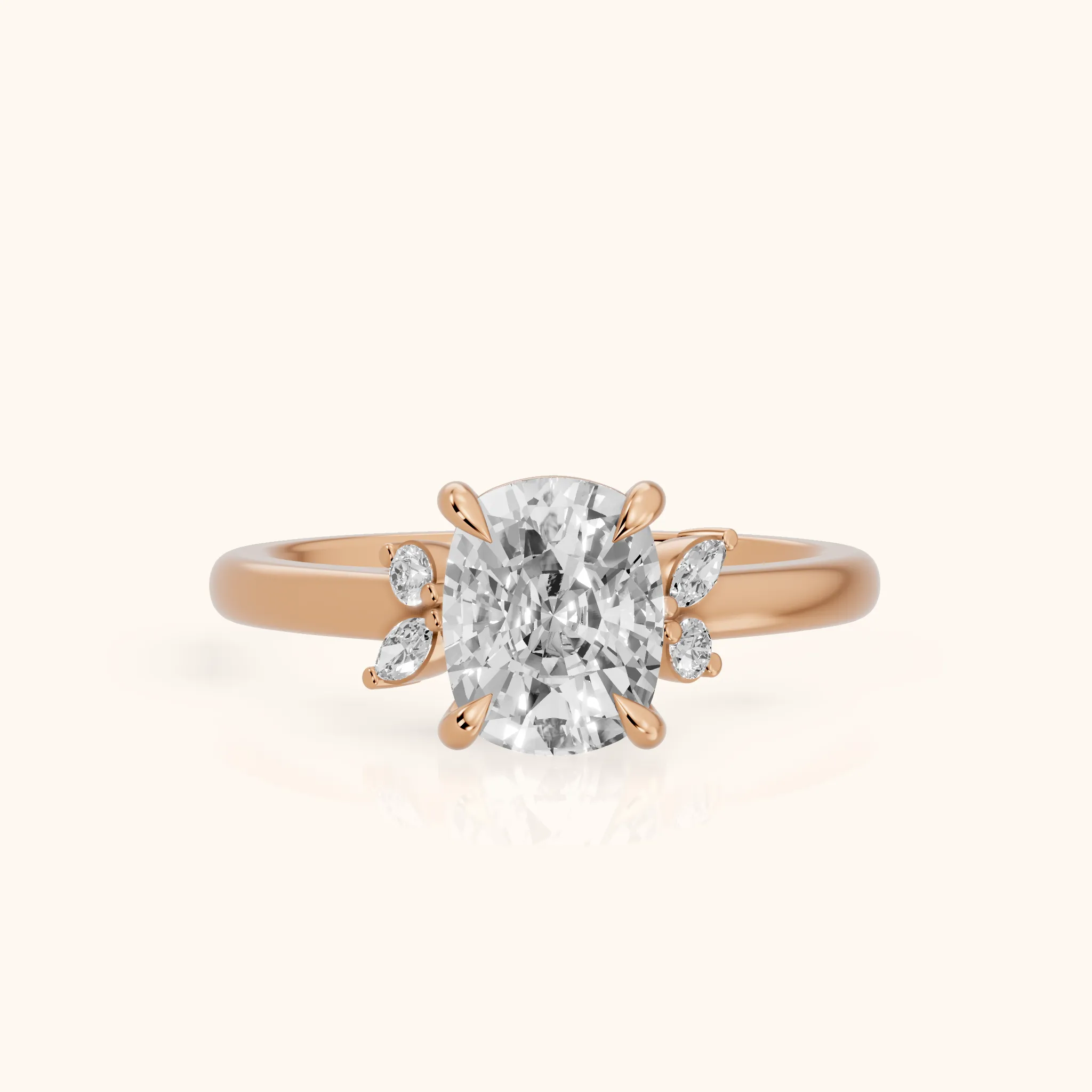 Hattie Leaf Cushion Diamond Engagement Ring in Rose Gold — view 1