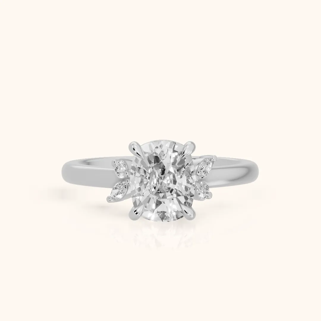 Hattie Leaf Cushion Diamond Engagement Ring in Silver — view 2