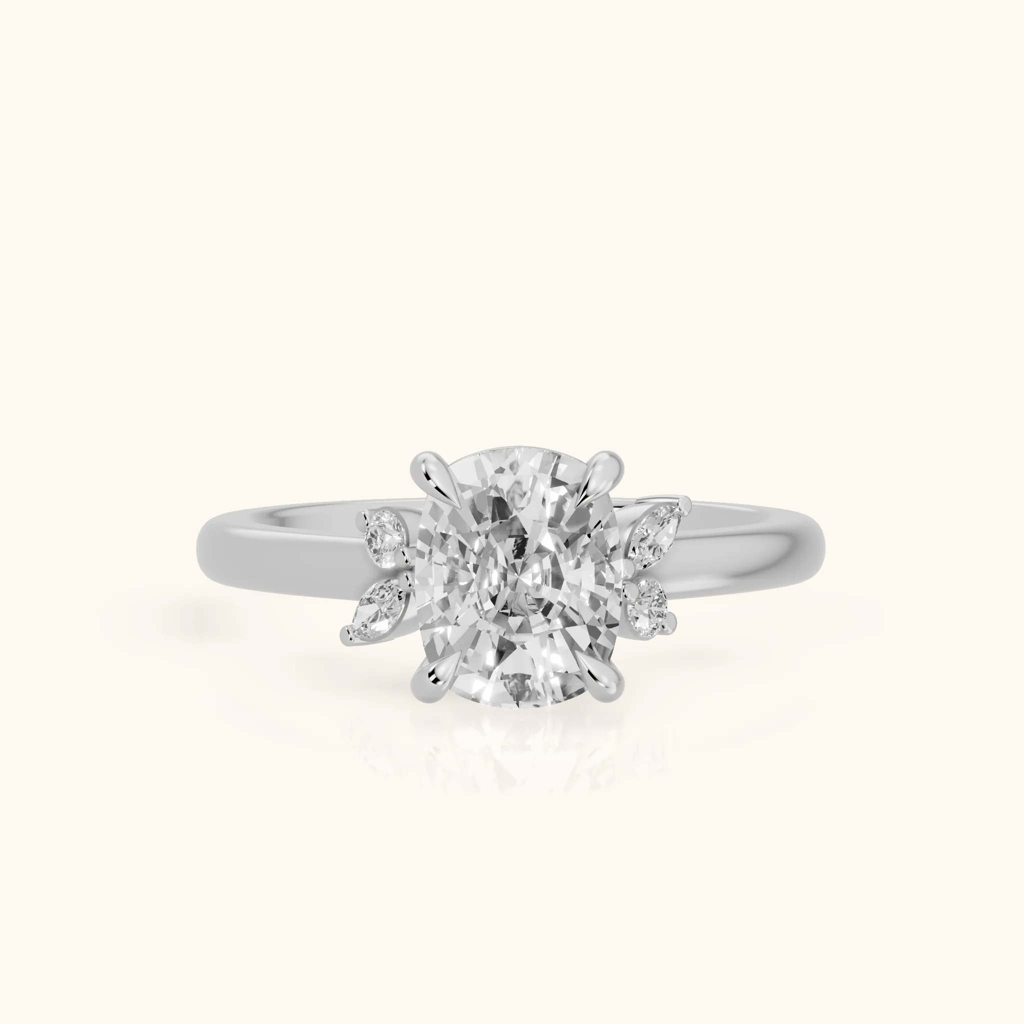 Hattie Leaf Cushion Diamond Engagement Ring in Silver — view 1