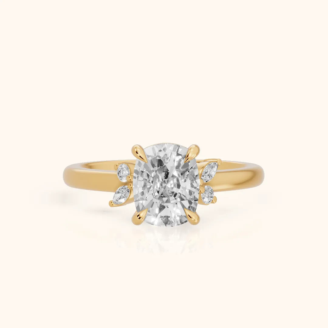 Hattie Leaf Cushion Diamond Engagement Ring in Yellow Gold — view 2